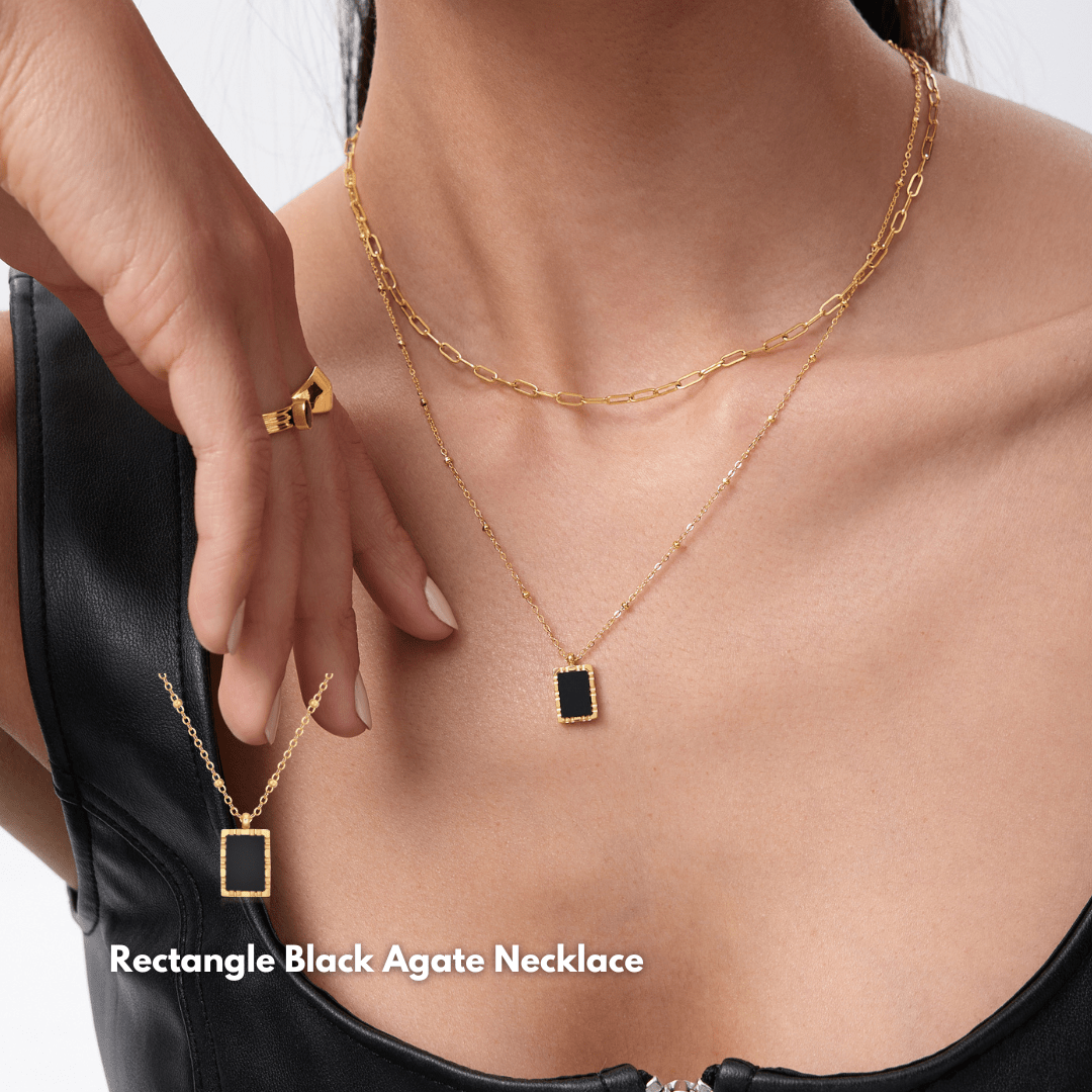 Rectangle Black Agate Pendant Necklace | Flaire & Co.