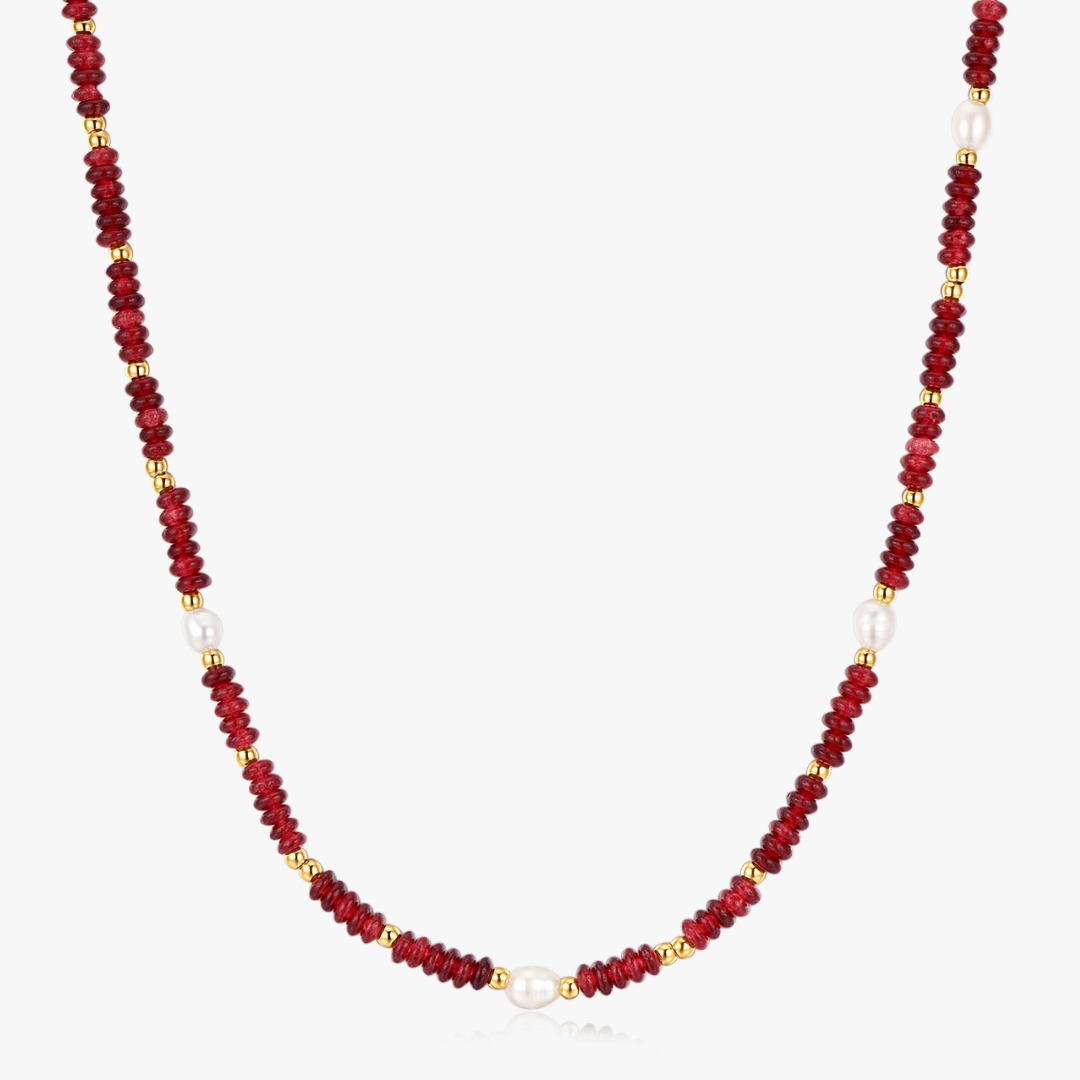Red Beads + Pearls Necklace - Flaire & Co.