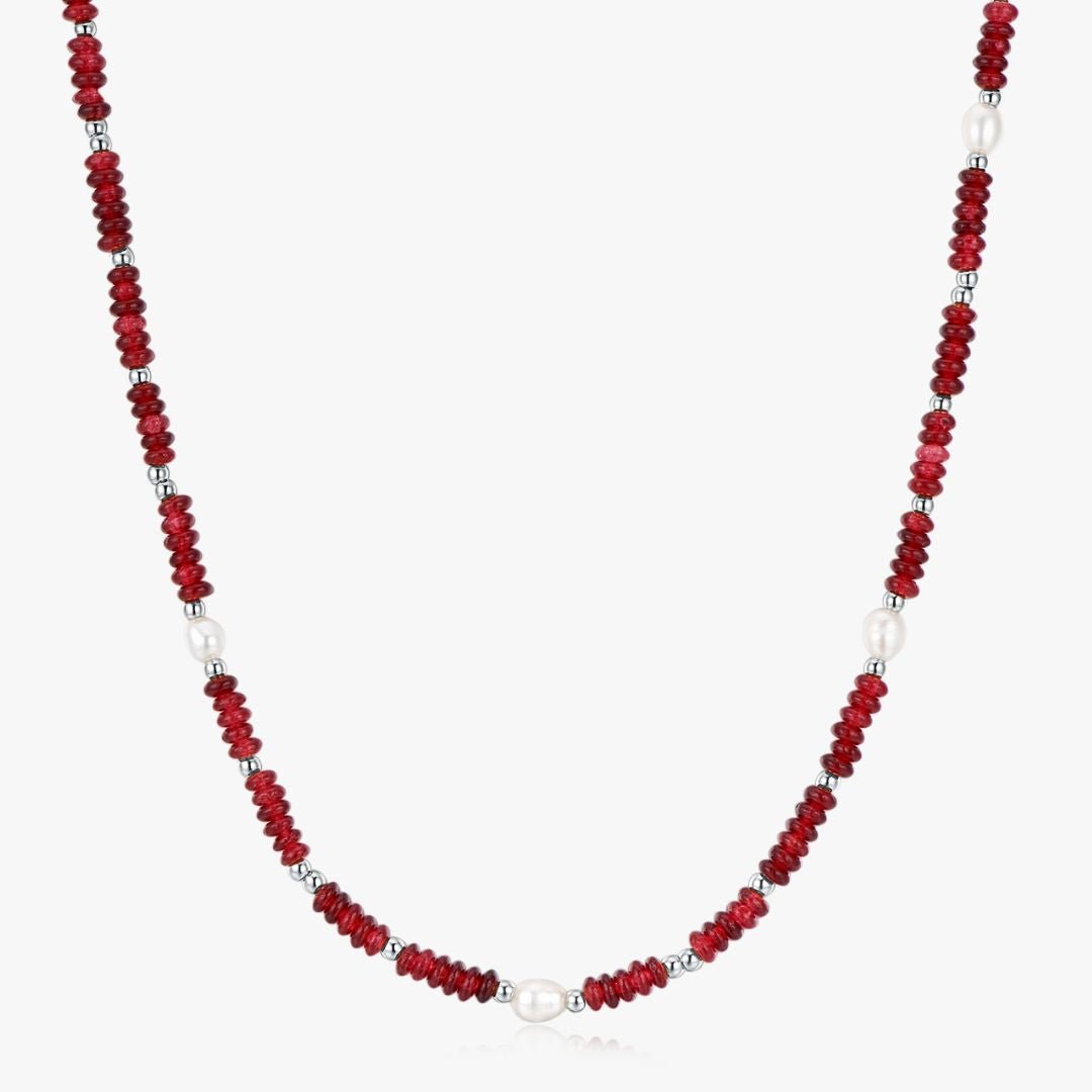 Red Beads + Pearls Necklace - Flaire & Co.