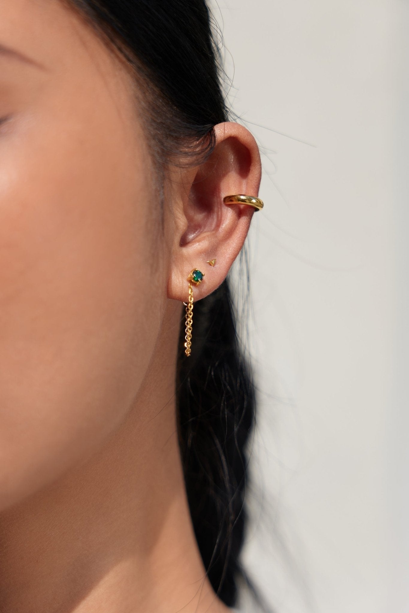 Single Gem Chain Gold Earrings - Flaire & Co.