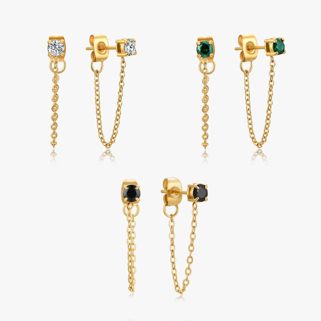Single Gem Chain Gold Earrings - Flaire & Co.