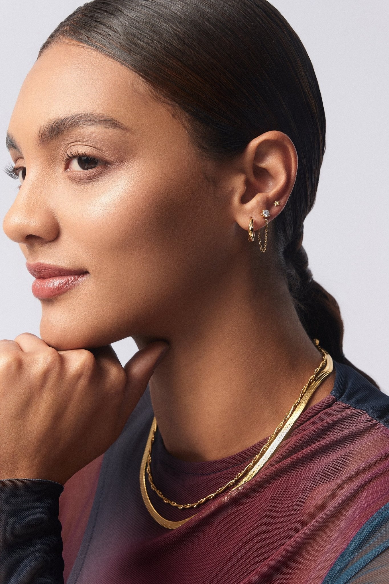 Single Gem Chain Gold Earrings - Flaire & Co.