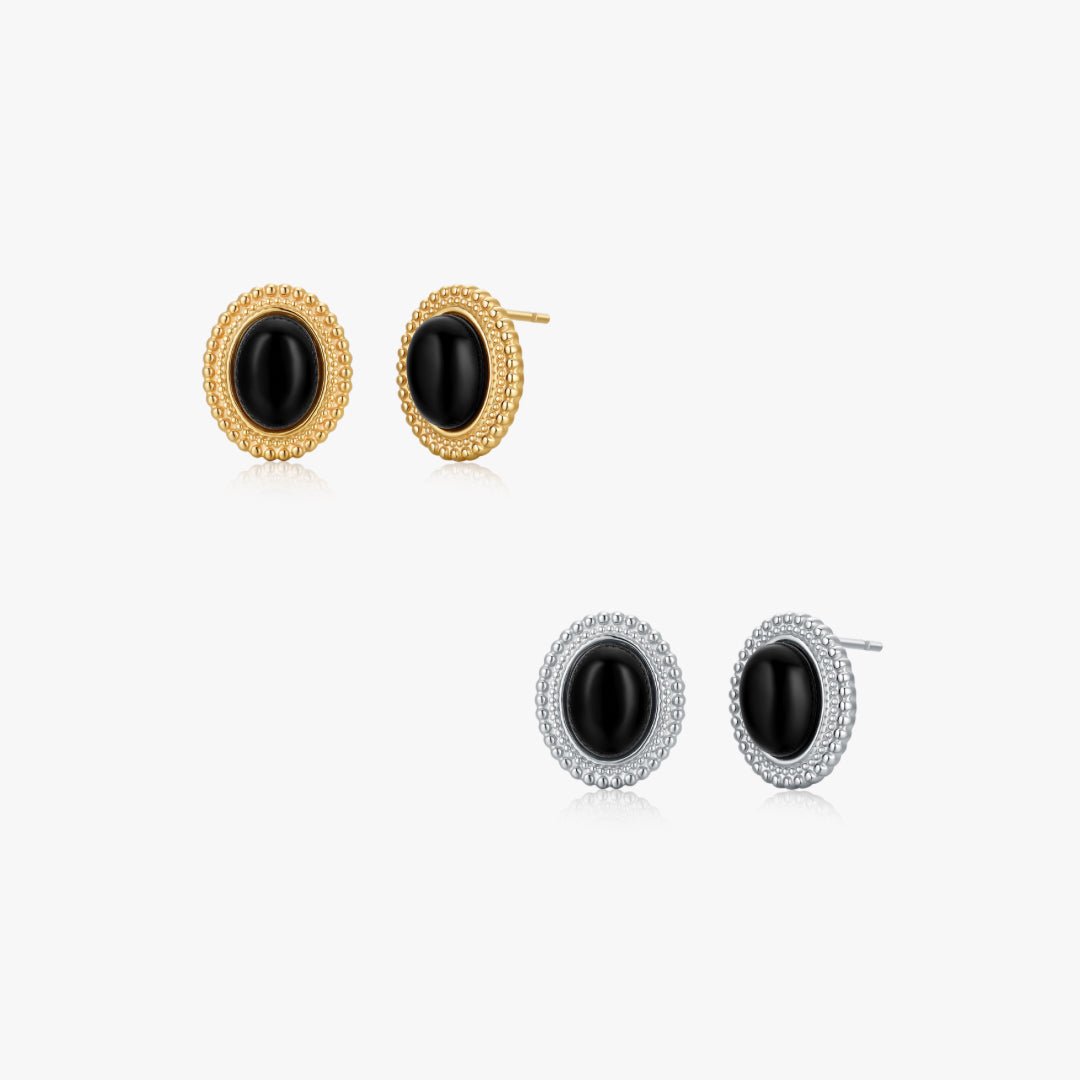 Small Oval Black Agate Earrings - Flaire & Co.