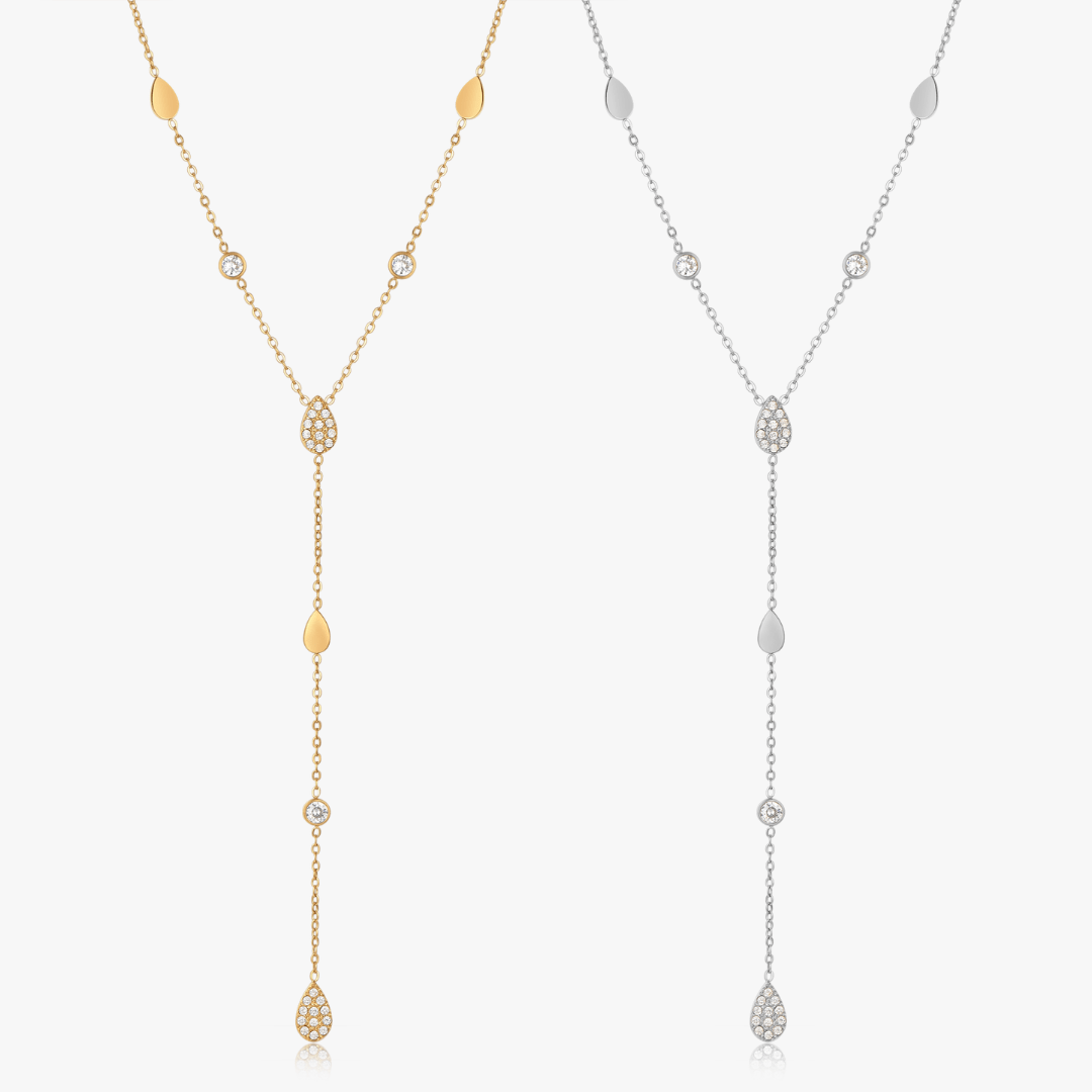 Tear Drop CZ Lariat Necklace - Flaire & Co.