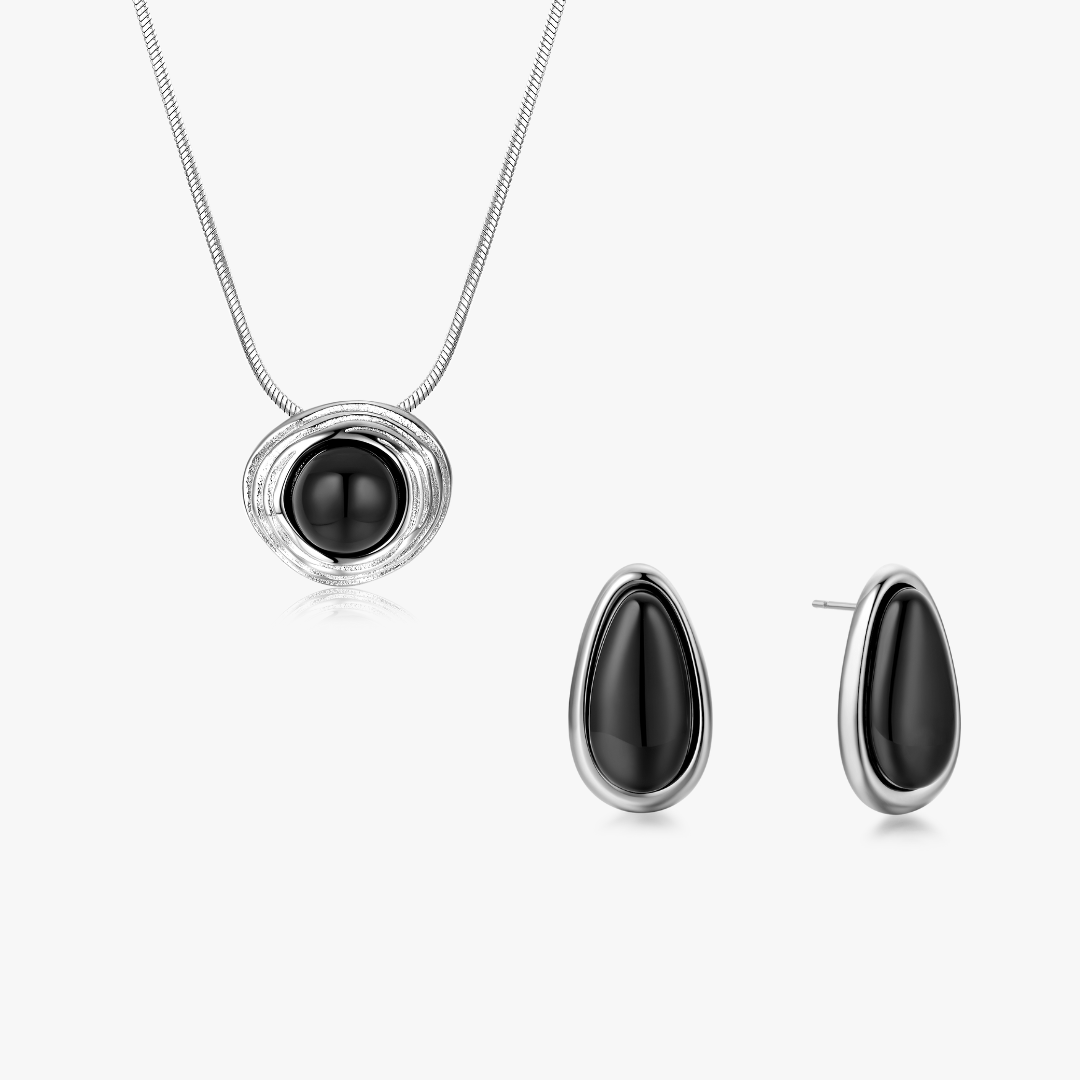 The Bold Black Gem Bundle in Silver - Flaire & Co.