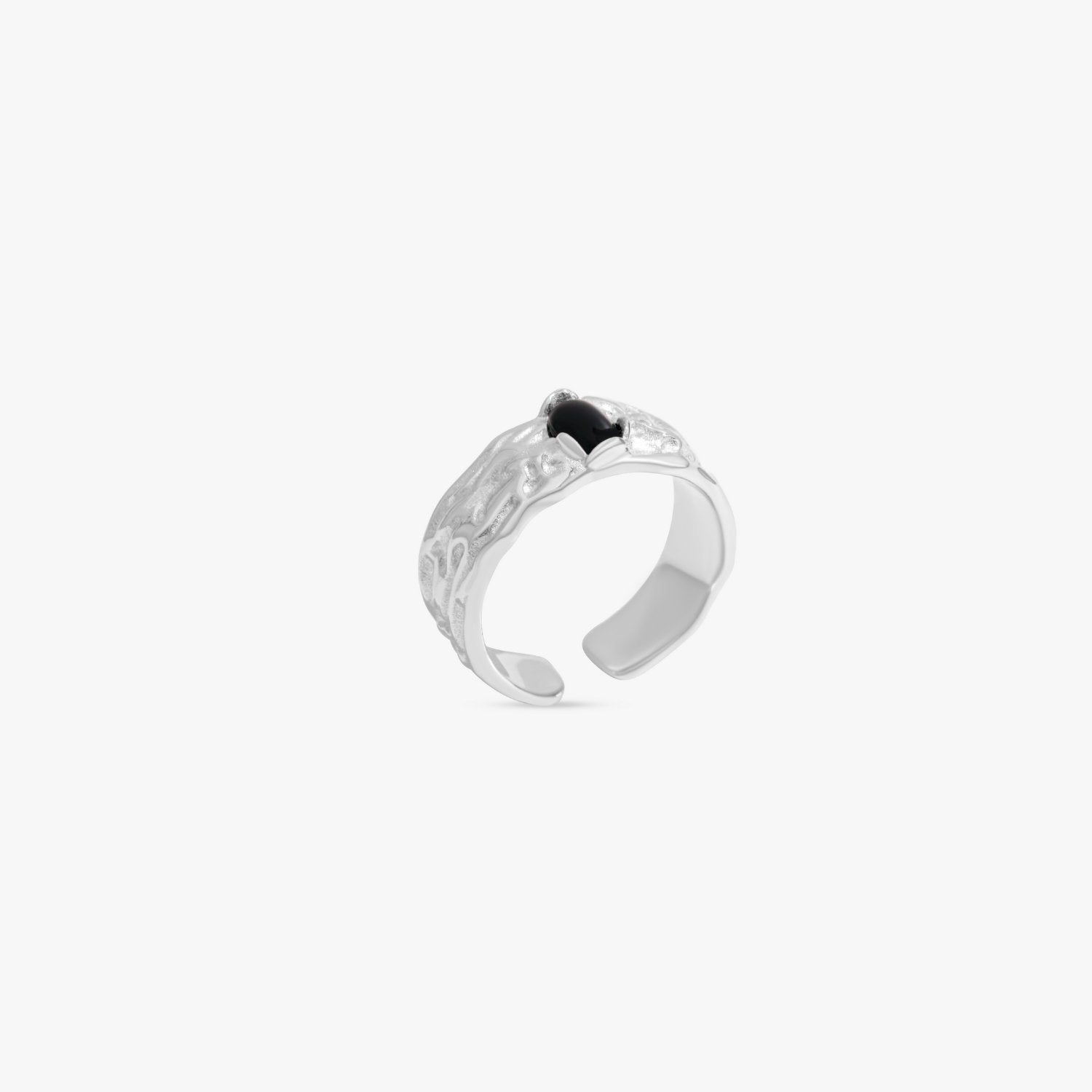 Thick Texture Black Gem Adjustable Sterling Silver Ring - Flaire & Co.