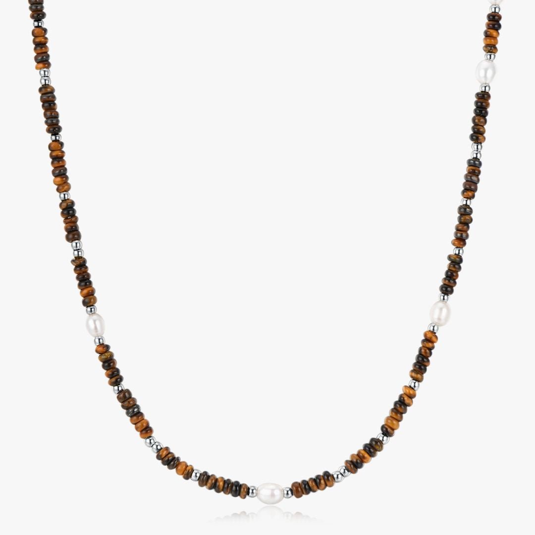 Tiger Eye Beads + Pearls Necklace - Flaire & Co.