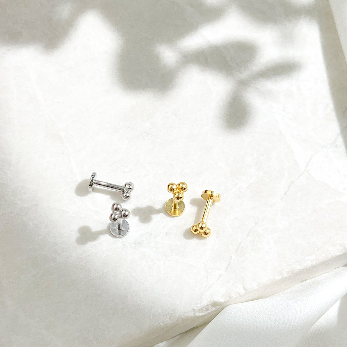 Triangle Bead Sterling Silver Threadless Flat Back Stud