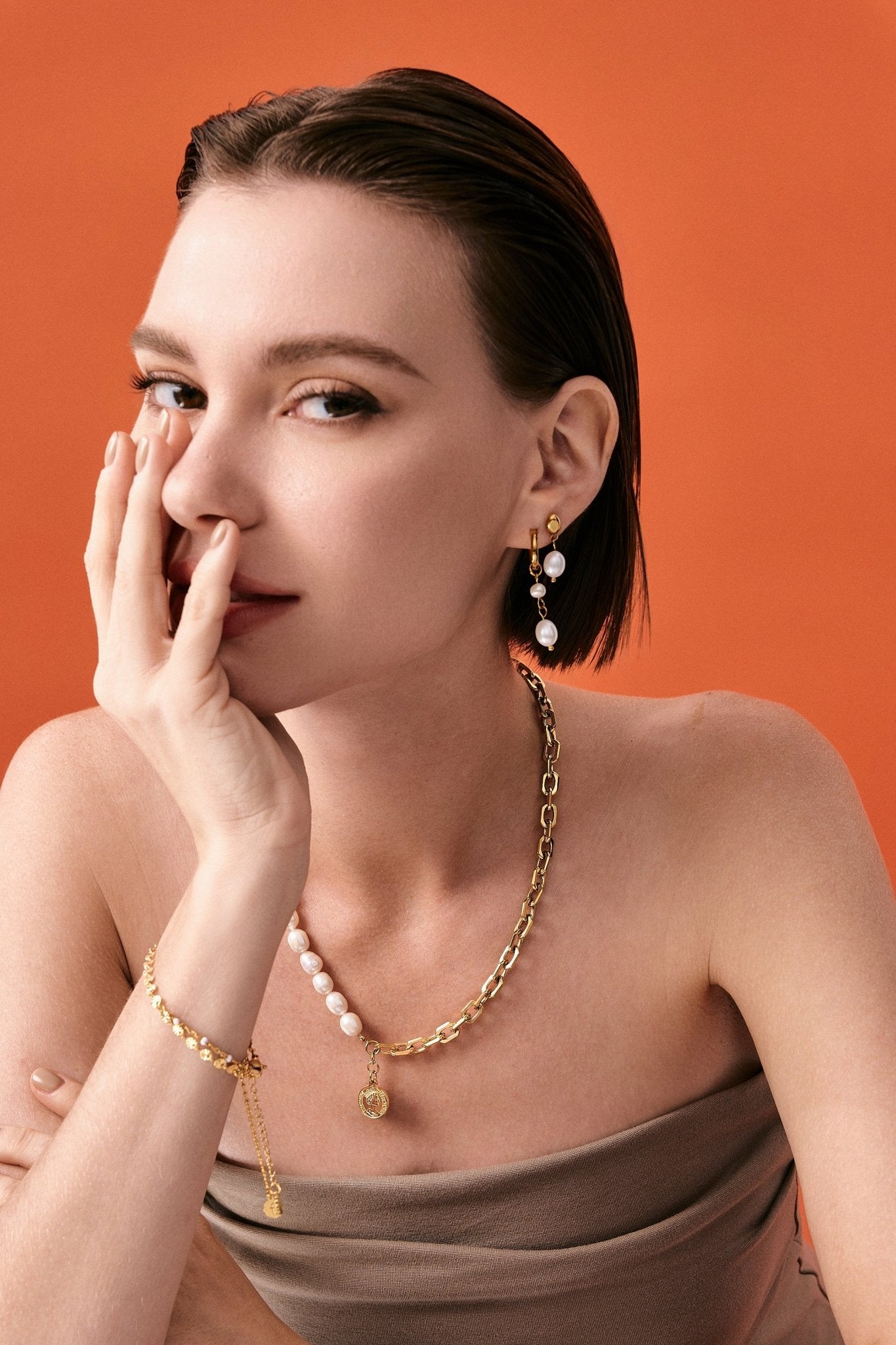 Two Layer Pearl Earrings in Gold - Flaire & Co.