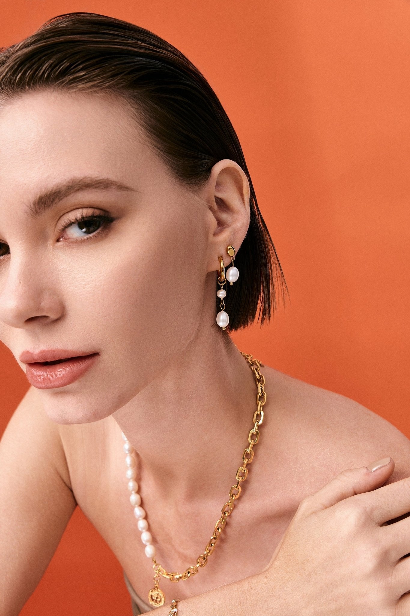 Two Layer Pearl Earrings in Gold - Flaire & Co.
