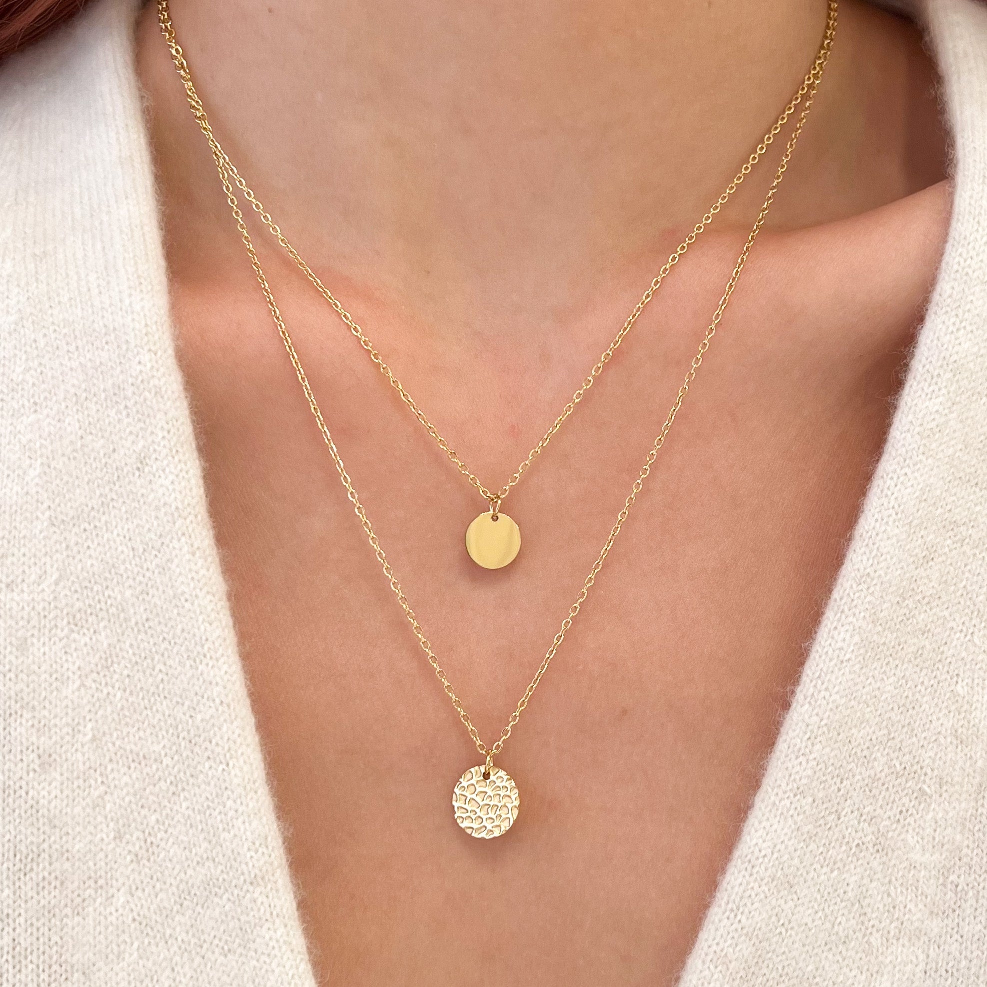 Two Layered Disk Necklace in Gold - Flaire & Co.