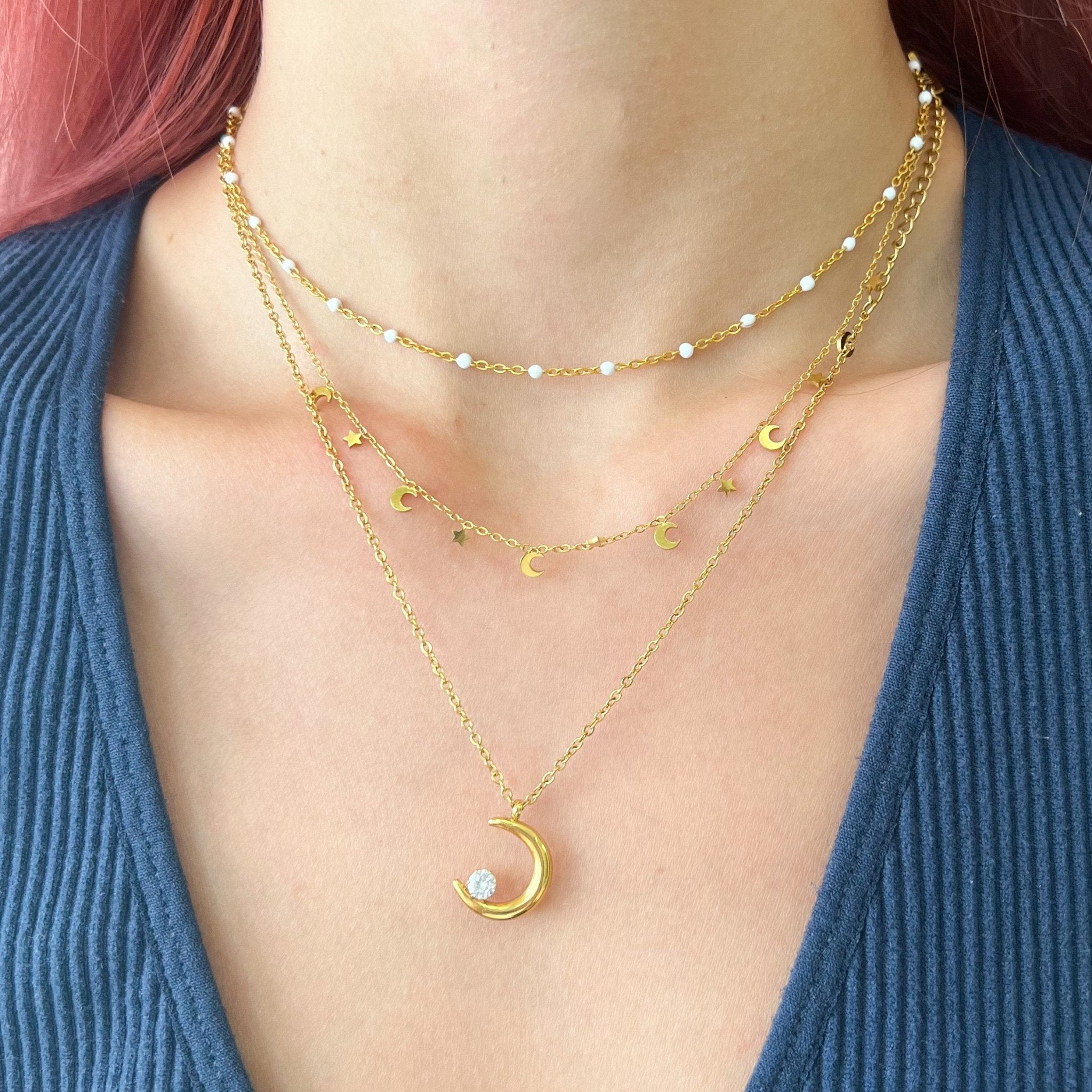 White Enamel Bead Necklace in Gold - Flaire & Co.