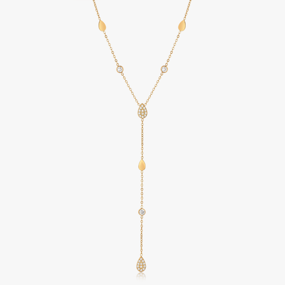 Tear Drop CZ Lariat Necklace