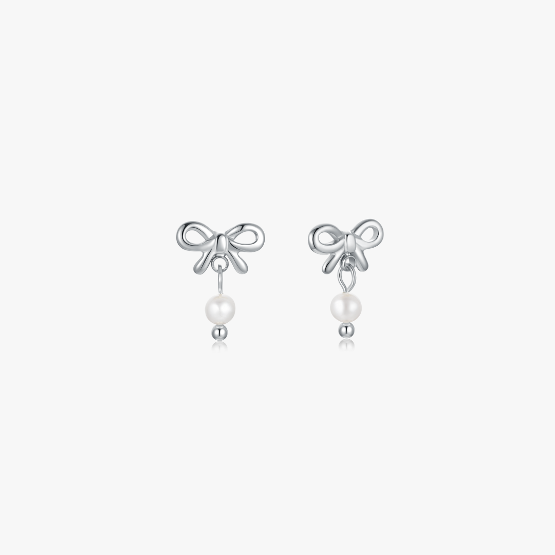 Mini Bow Earrings With Pearls