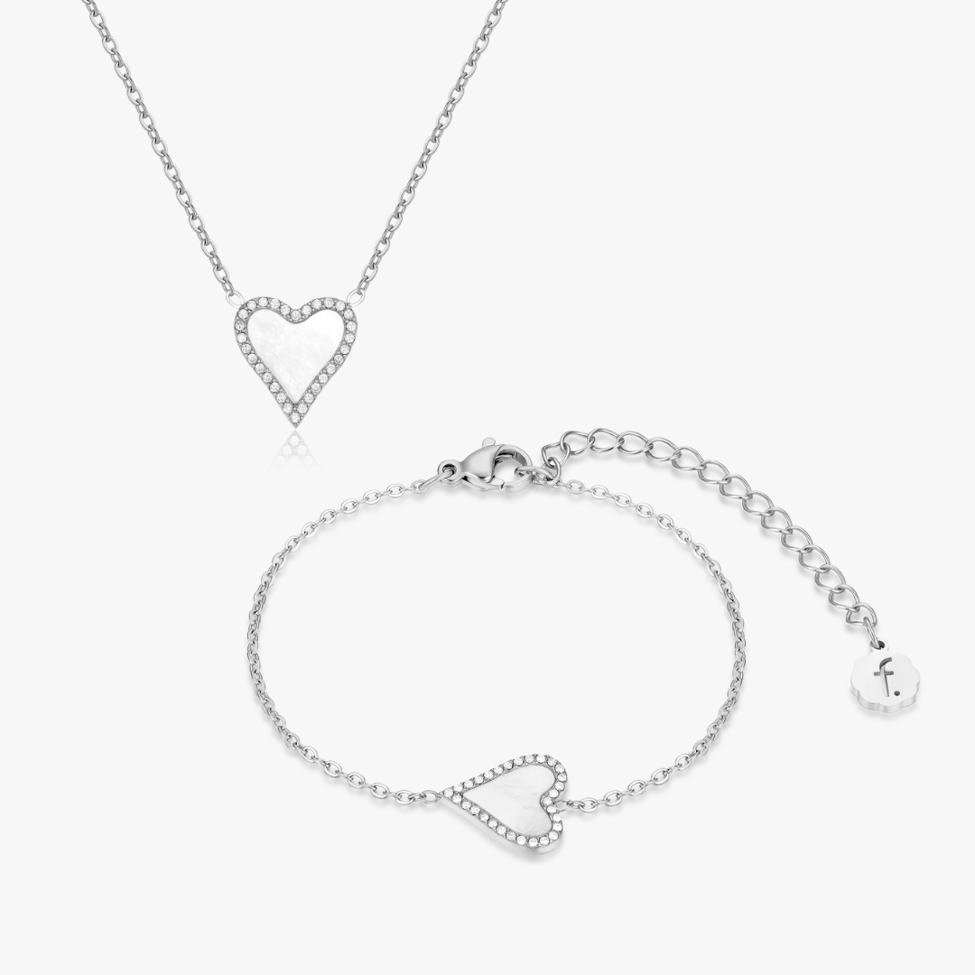 Mother of Pearl Pave Heart Bundle in Silver