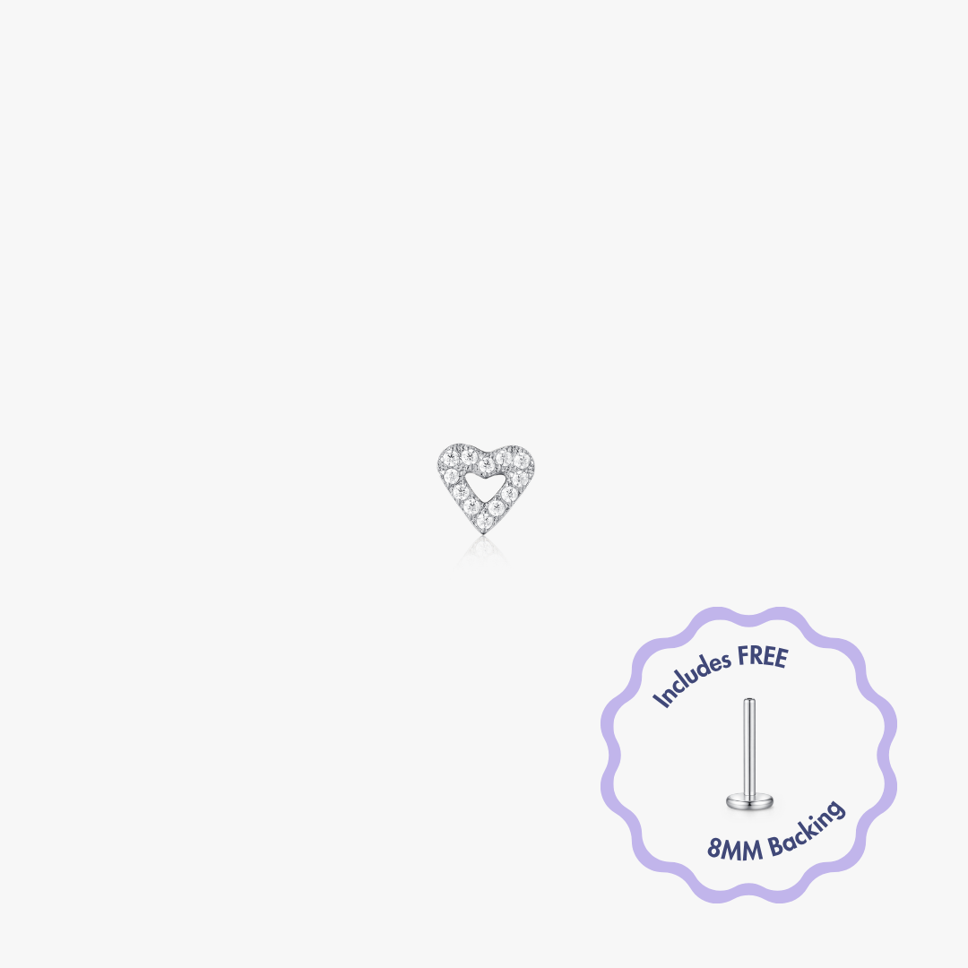 Pave Heart Titanium Flat Back Stud (Single)