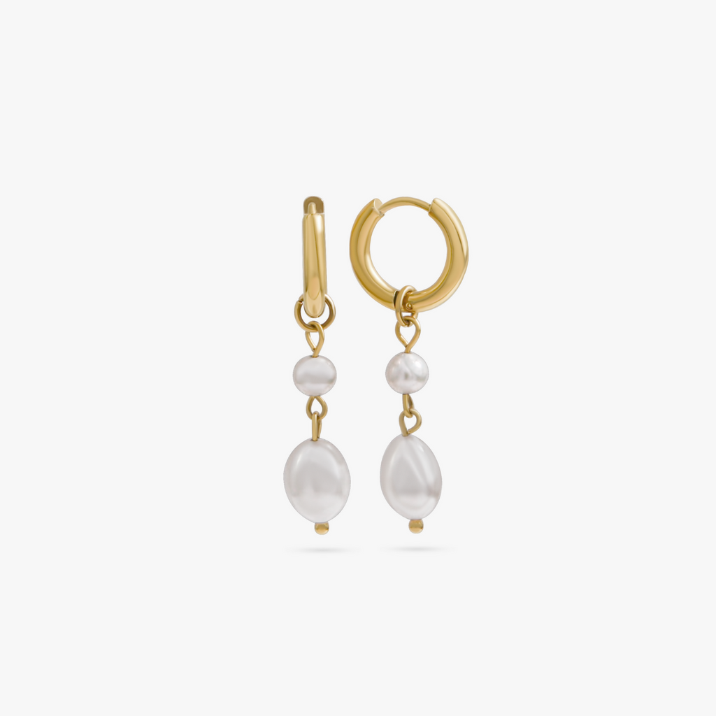 Two Layer Pearl Earrings in Gold