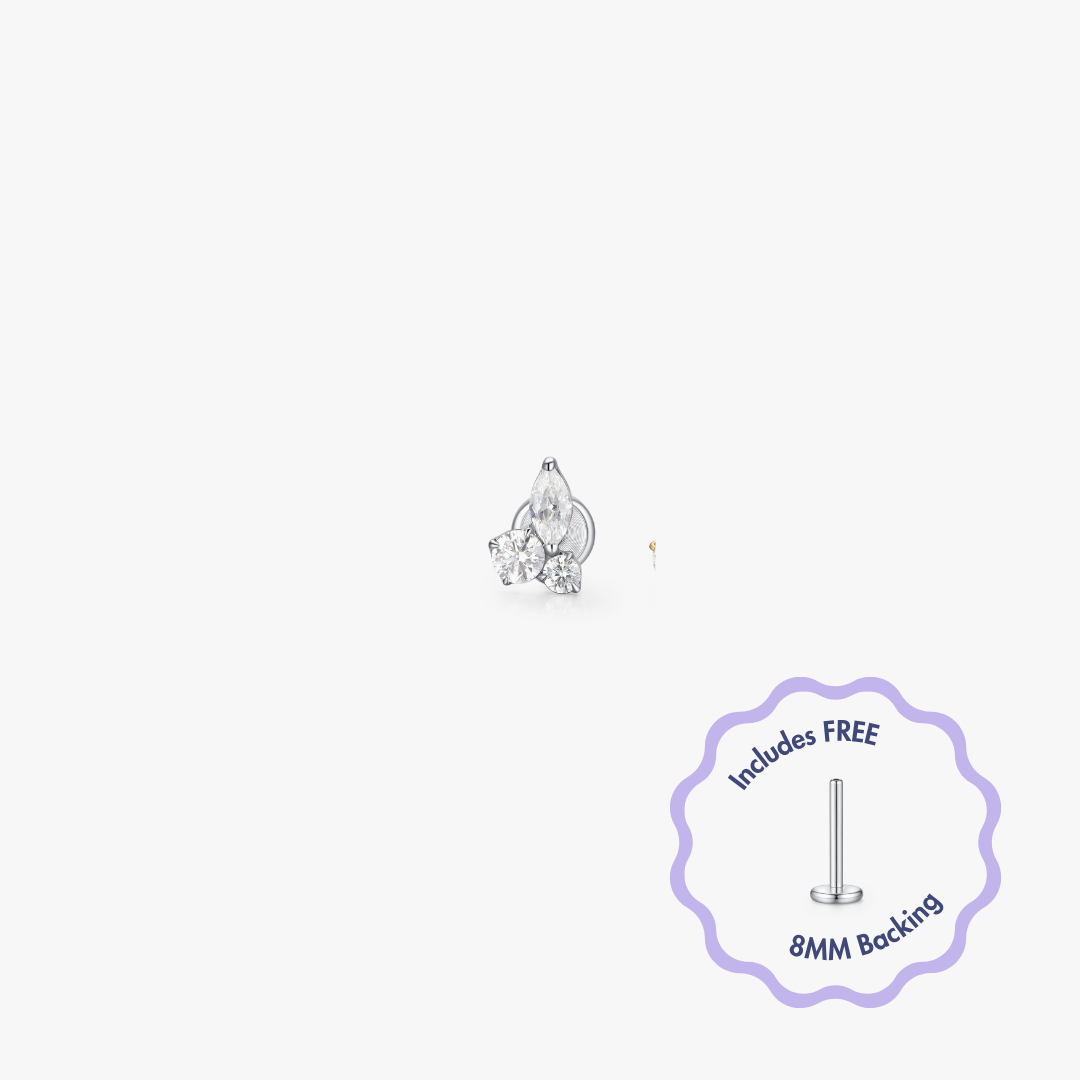 Mara Trio Gem Titanium Flat Back Stud (Single)