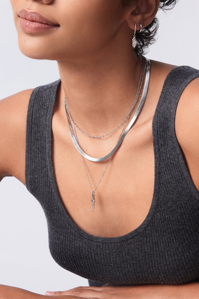 Thick Herringbone Necklace Silver (Unisex)