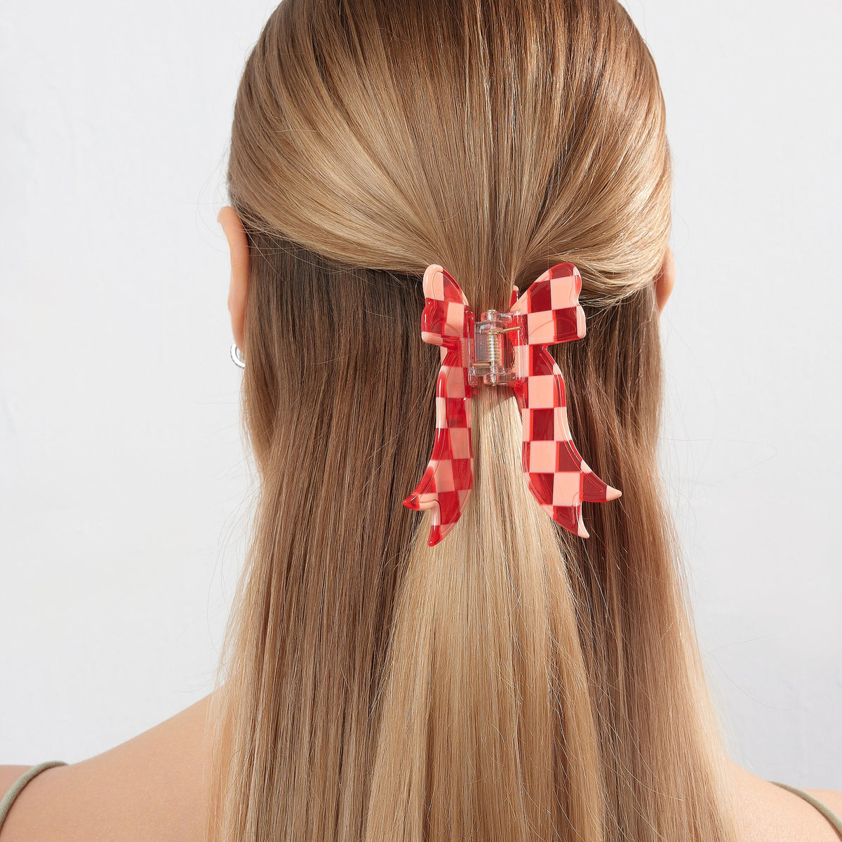 Checkered Bow Claw Clip