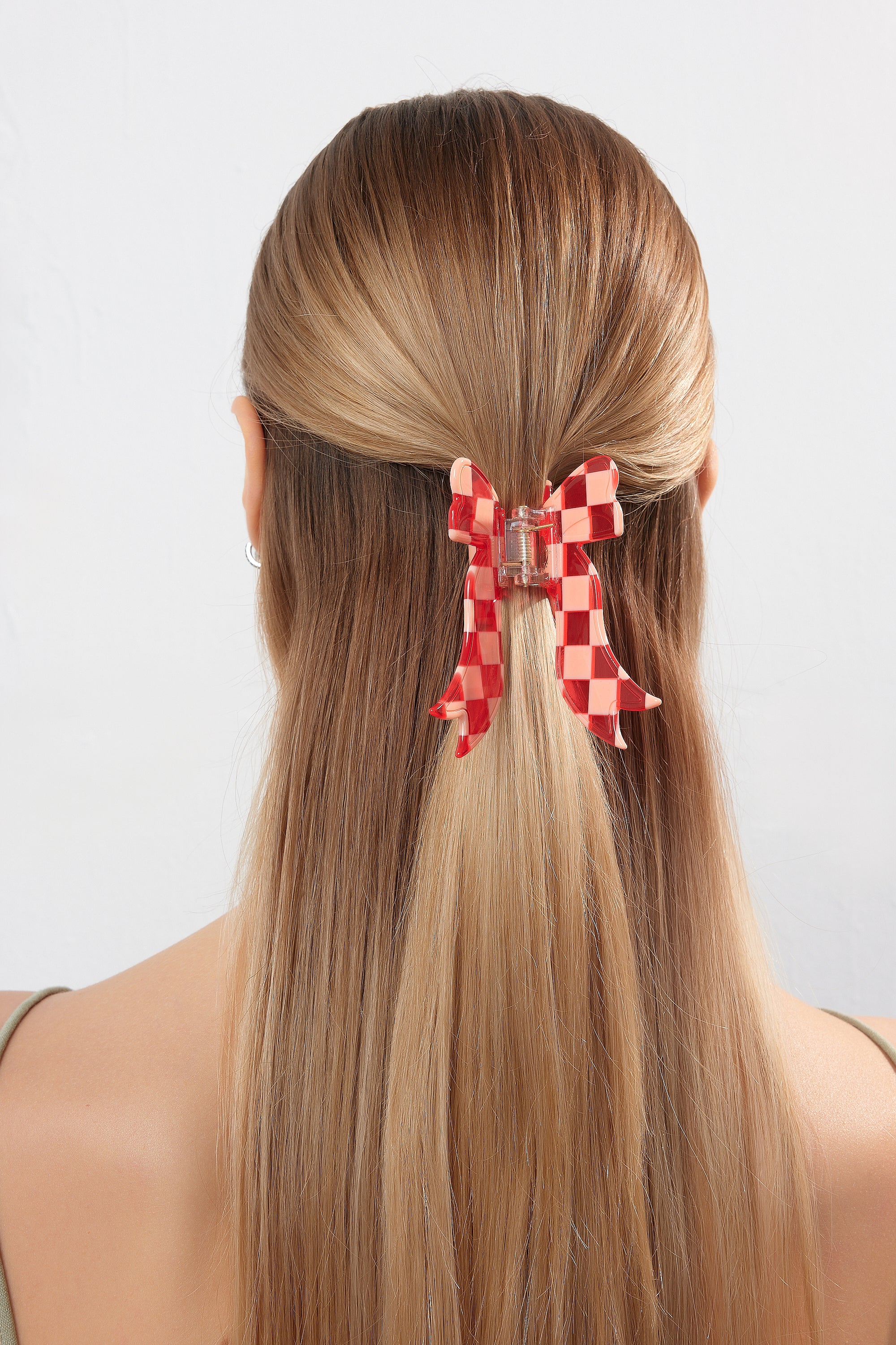 Checkered Red Bow Claw Clip