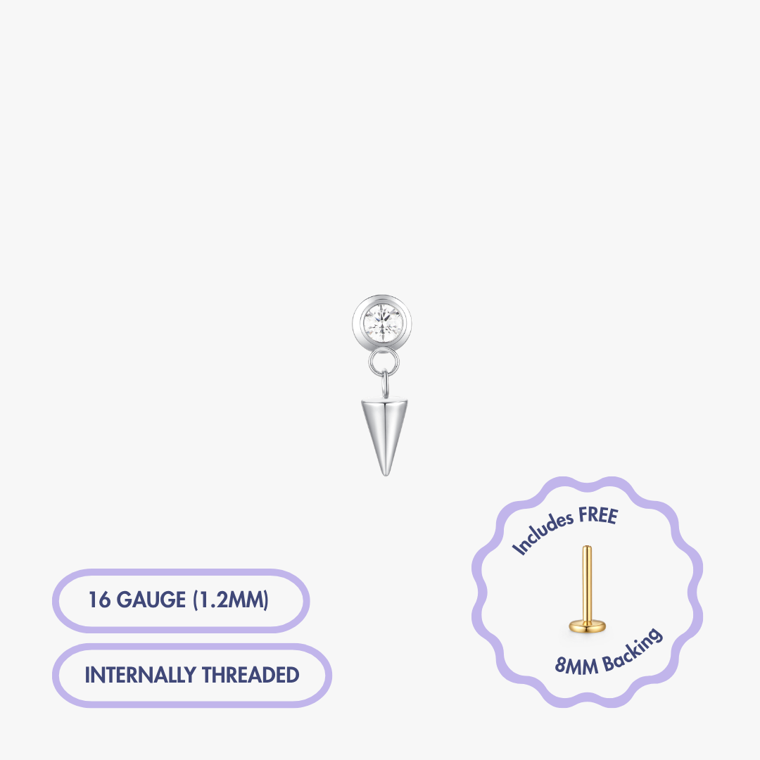 Spike Dangle Gem Titanium Flat Back Stud (Single)