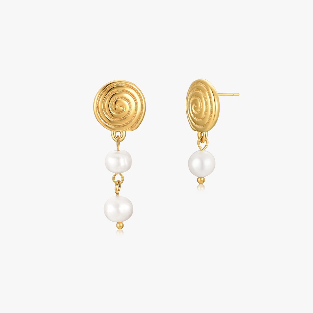 Spiral Asymmetrical Pearl Earrings (Greek Inspired Collection)