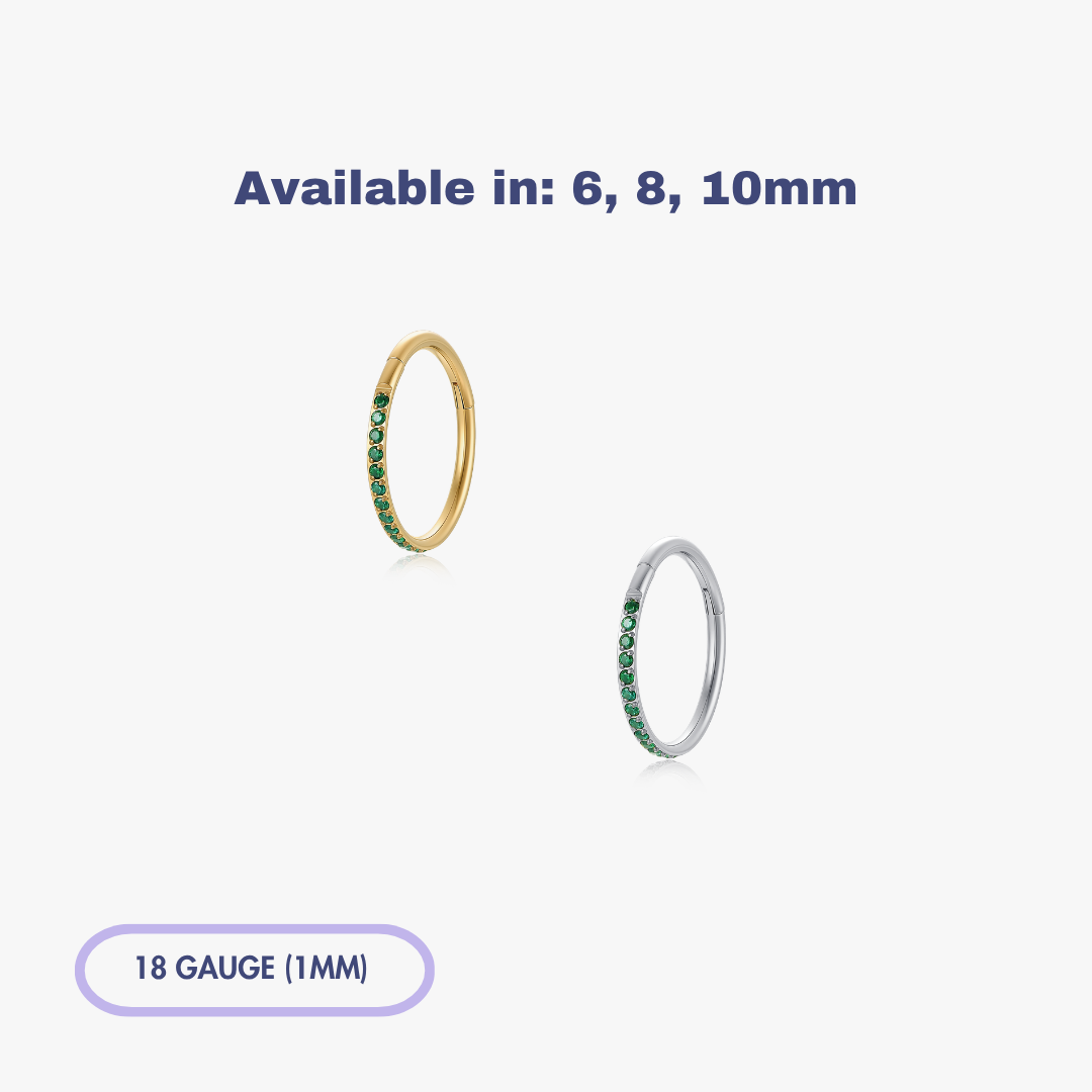Green Pave Front Gem Titanium Clicker Hoop (Single)