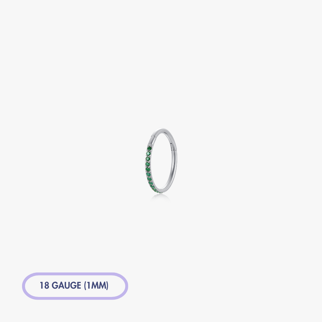 Green Pave Front Gem Titanium Clicker Hoop (Single)