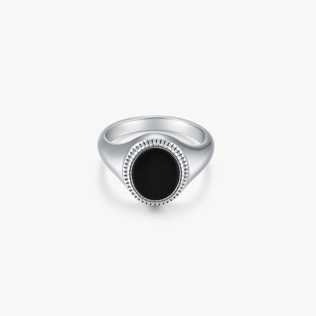 Black Agate Oval Signet Ring - Flaire & Co.