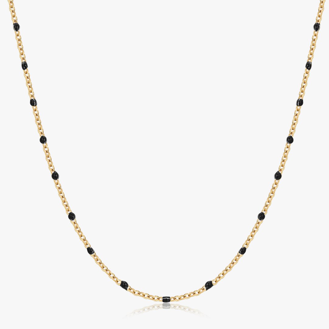Black Enamel Bead Necklace in Gold - Flaire & Co.