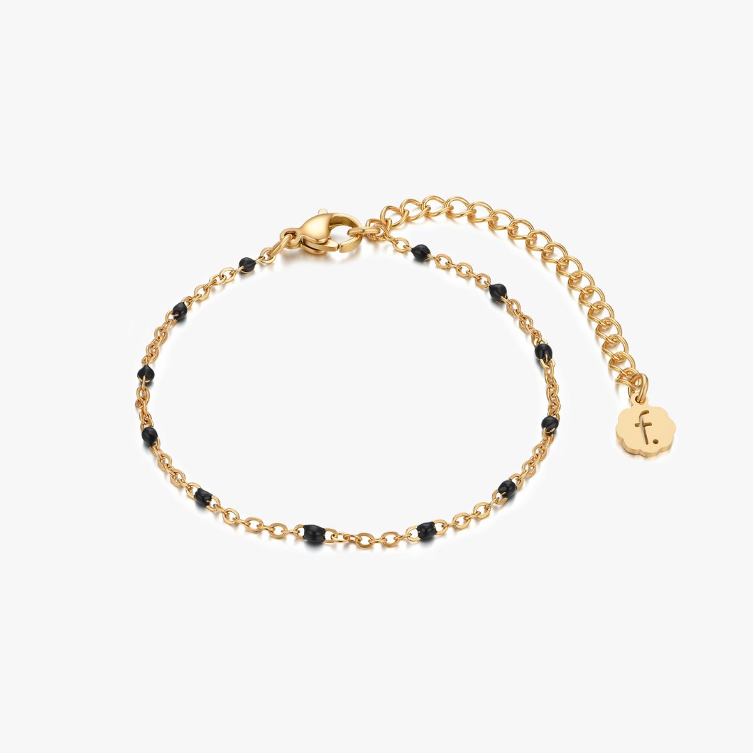 Black Enamel Beaded Bracelet in Gold - Flaire & Co.