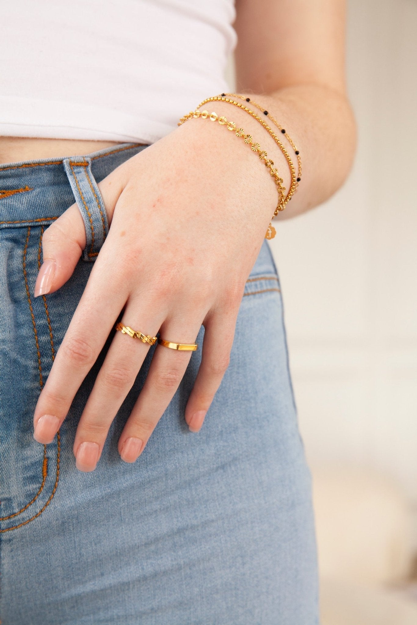 Black Enamel Beaded Bracelet in Gold - Flaire & Co.