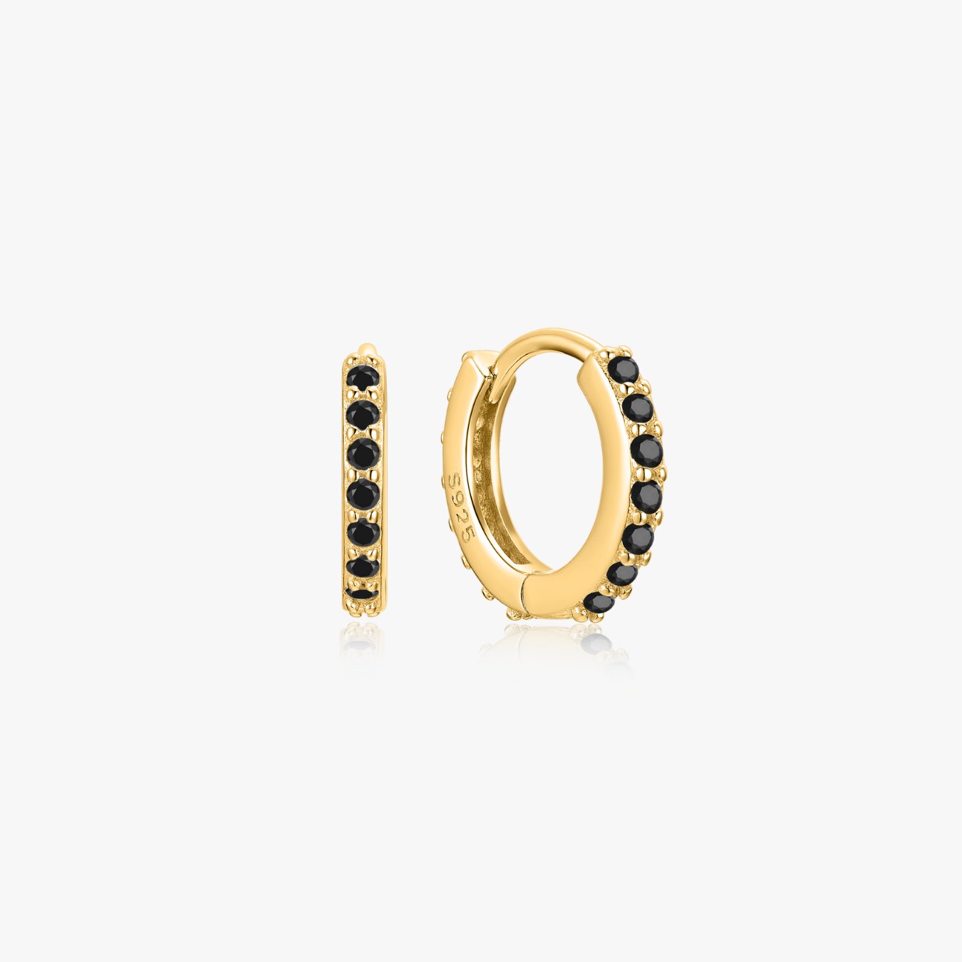 Black Gem Huggies in Gold - Flaire & Co.