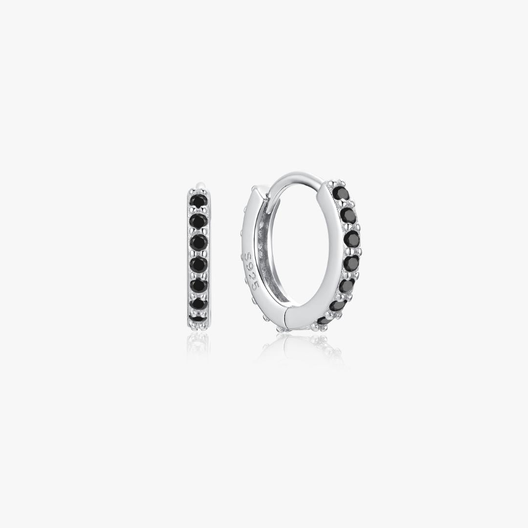 Black Gems Huggies in Silver - Flaire & Co.
