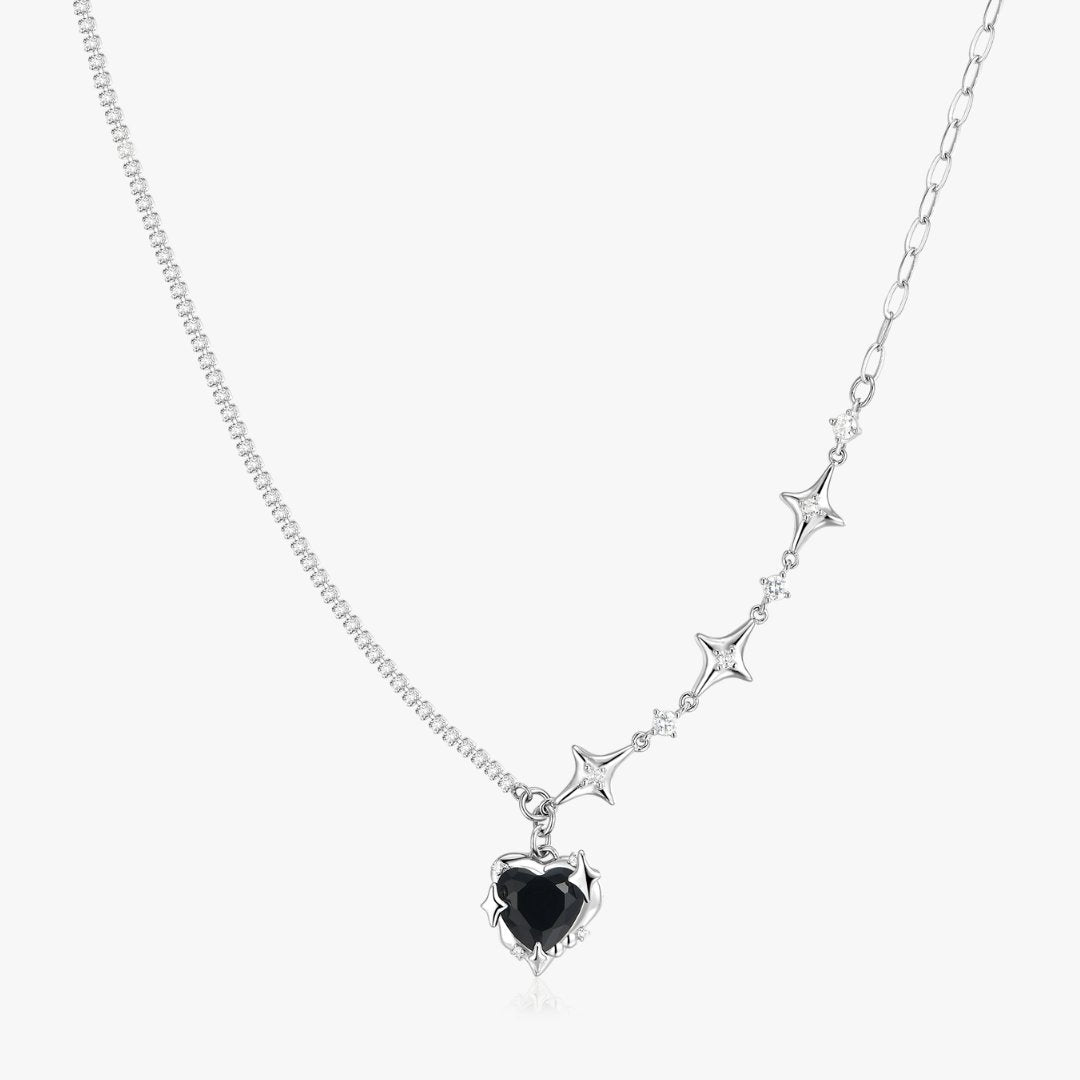 Black Heart Gem Necklace in Sterling Silver - Flaire & Co.