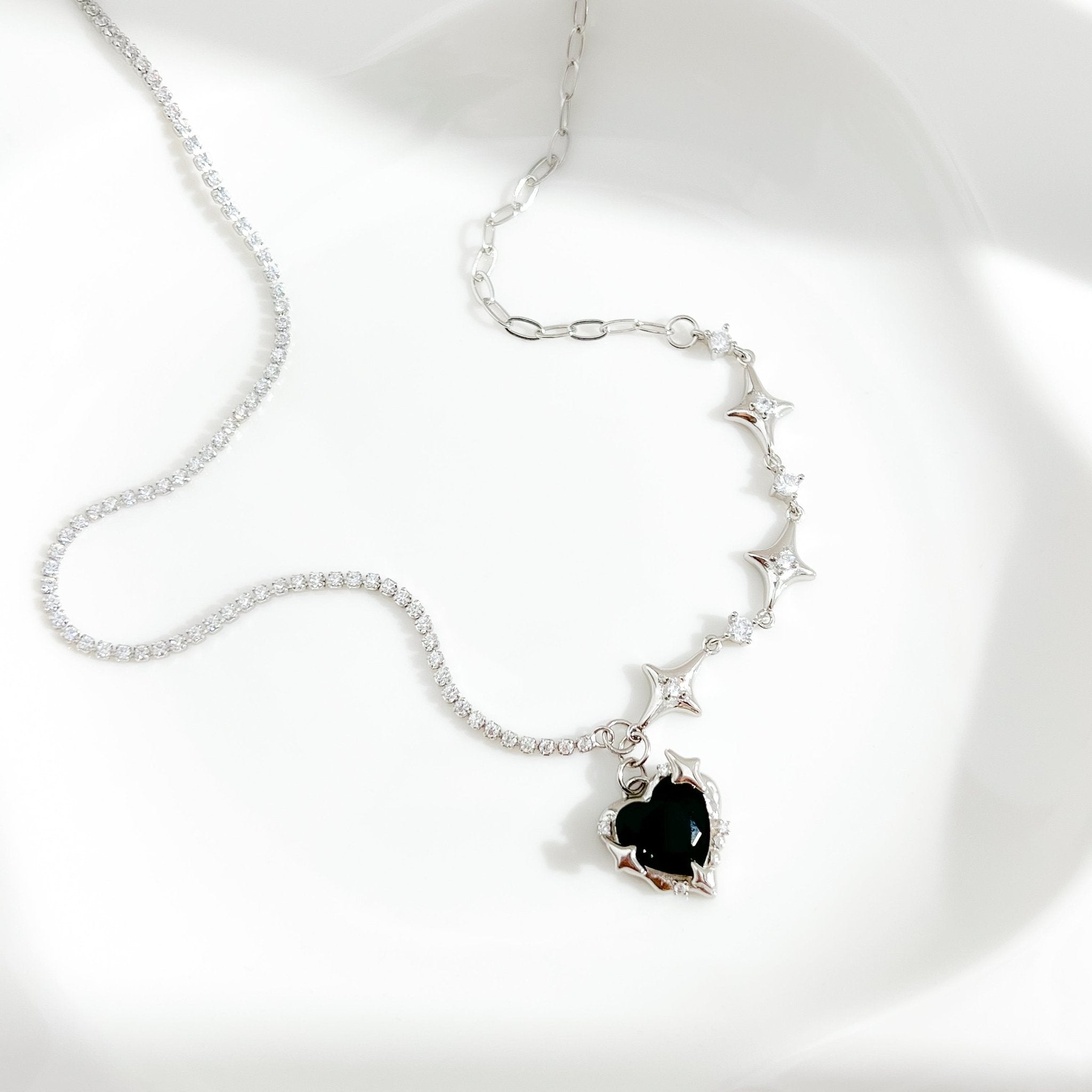 Black Heart Gem Necklace in Sterling Silver - Flaire & Co.
