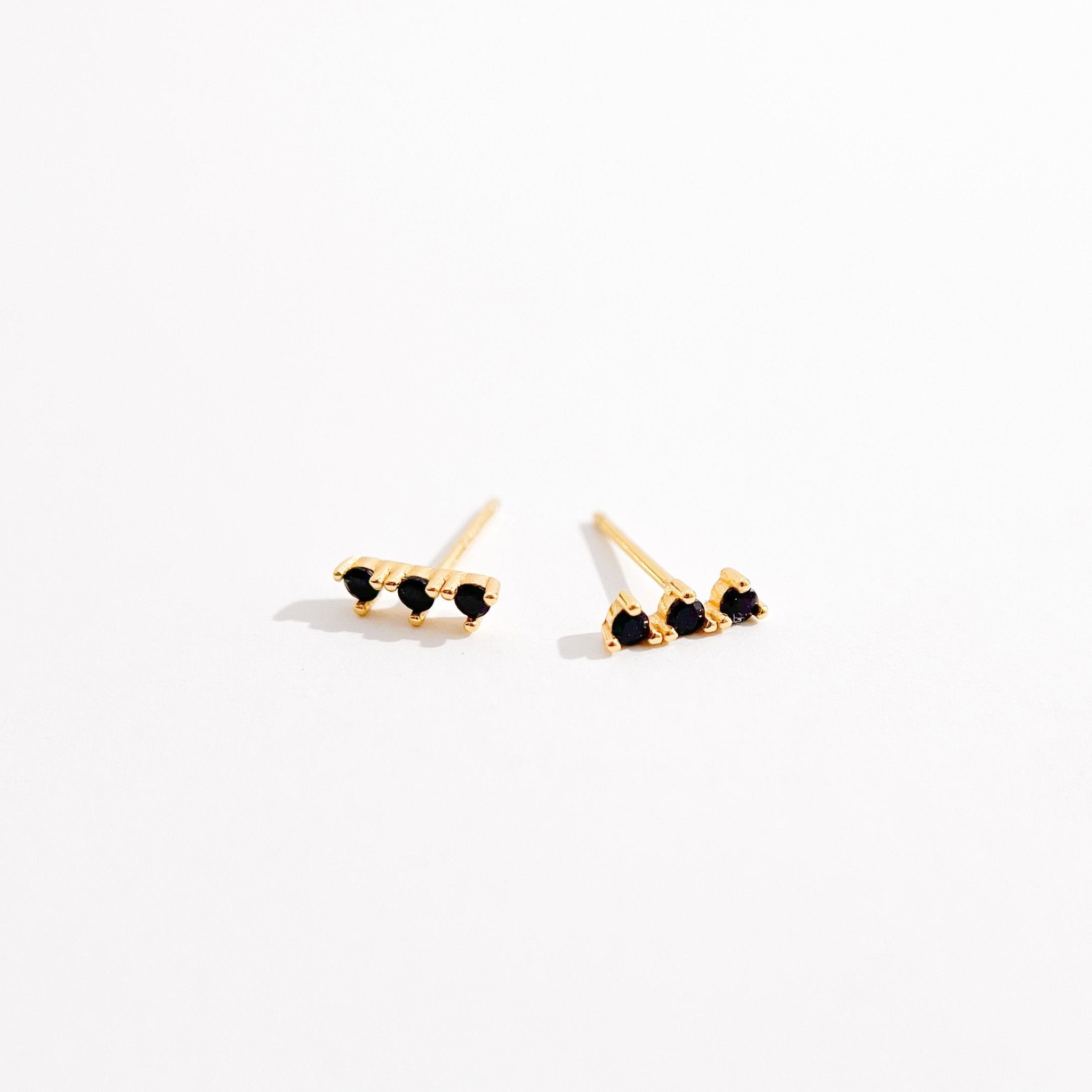 Black Trio Gem Studs in Gold - Flaire & Co.