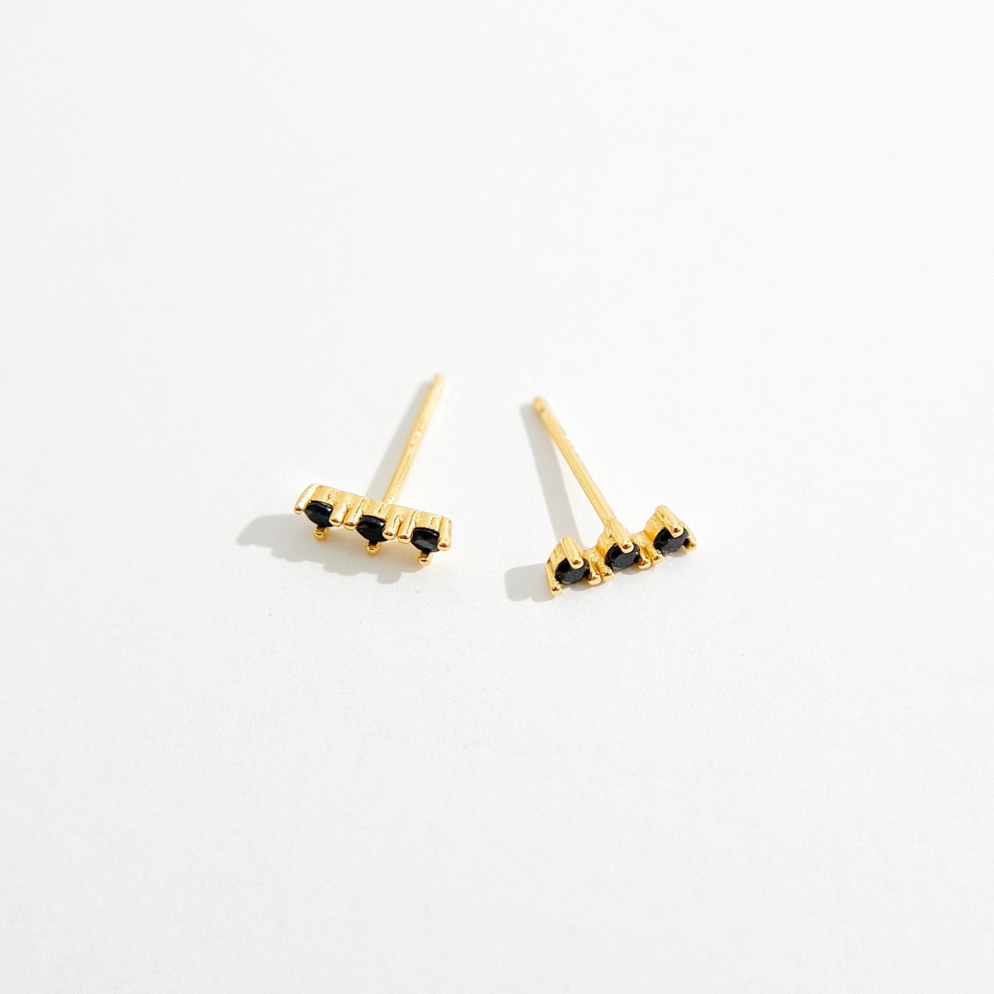 Black Trio Gem Studs in Gold - Flaire & Co.