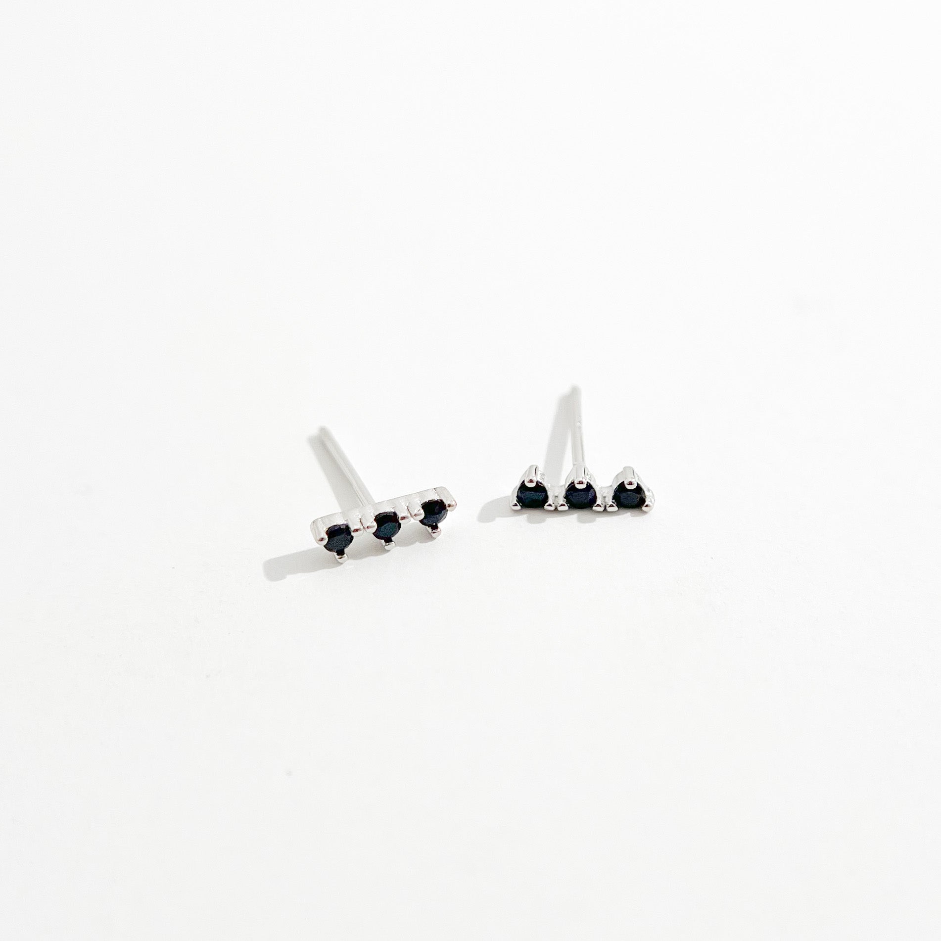 Black Trio Gem Studs in Silver - Flaire & Co.