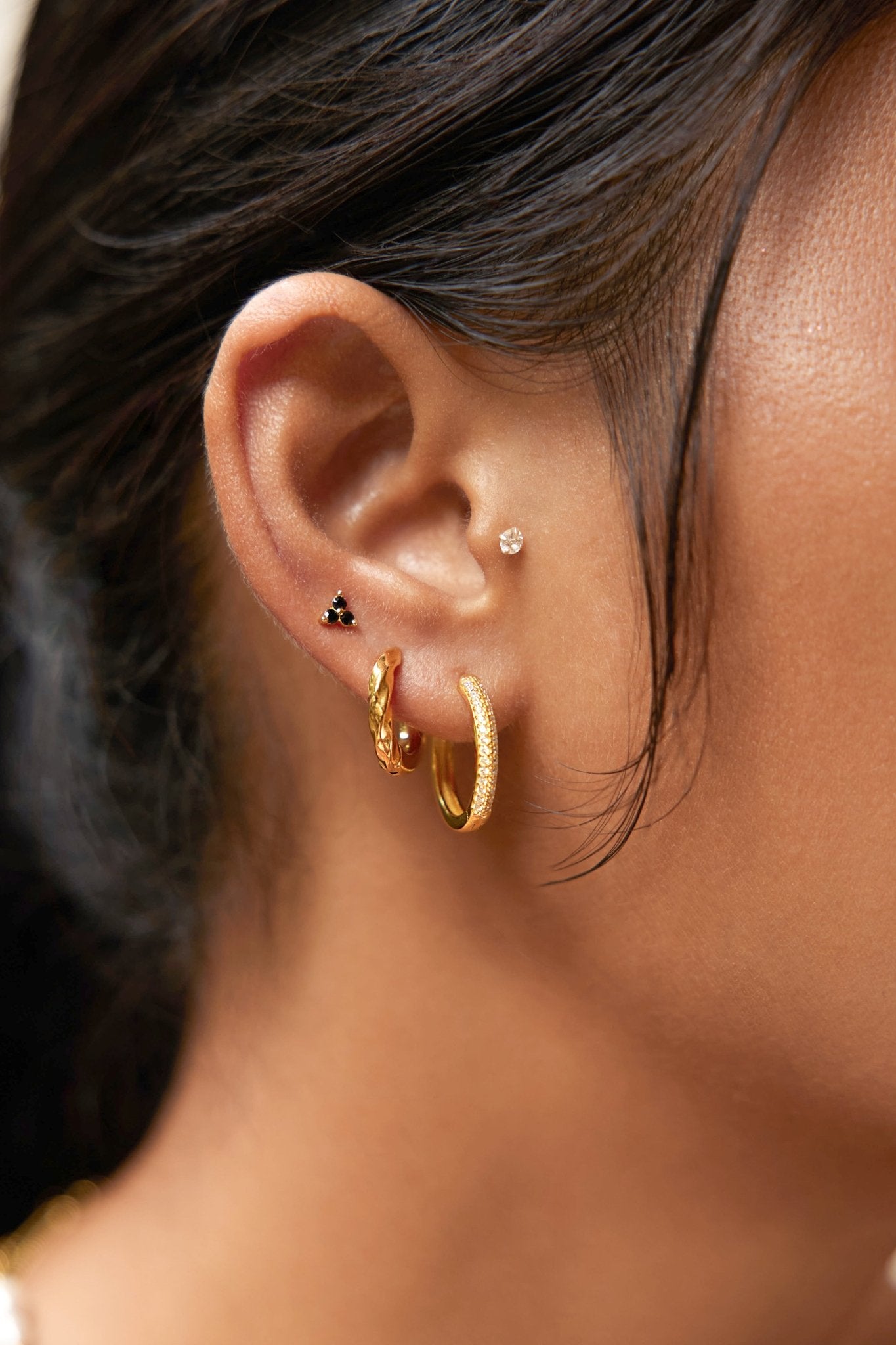 Black Twinkle Sterling Studs in Gold - Flaire & Co.