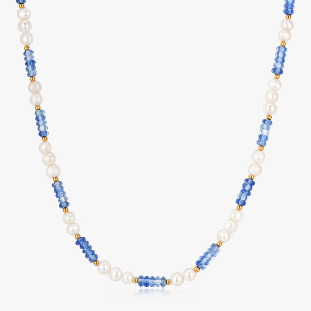 Blue Beads + Pearls Necklace (Greek Inspired Collection) - Flaire & Co.