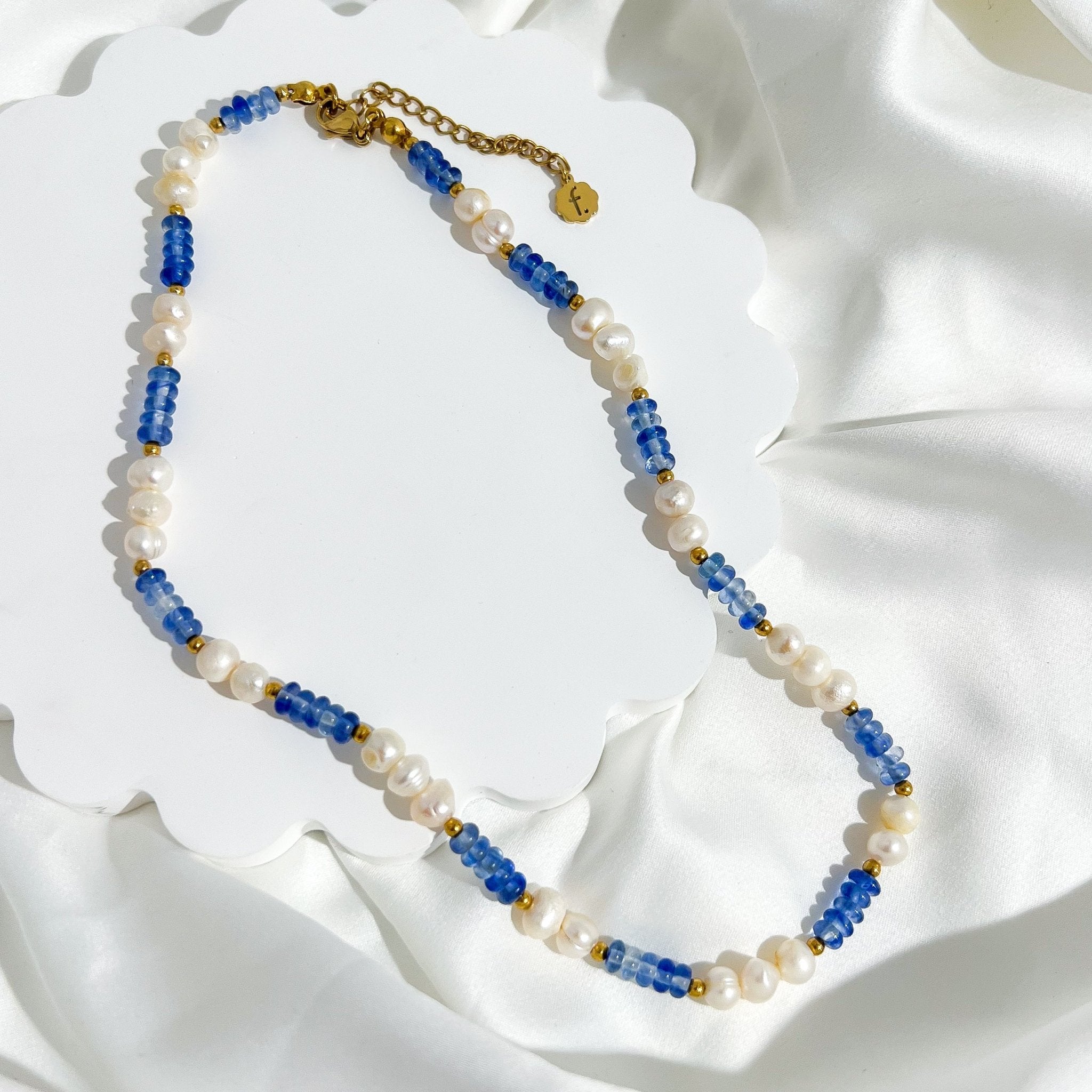 Blue Beads + Pearls Necklace (Greek Inspired Collection) - Flaire & Co.