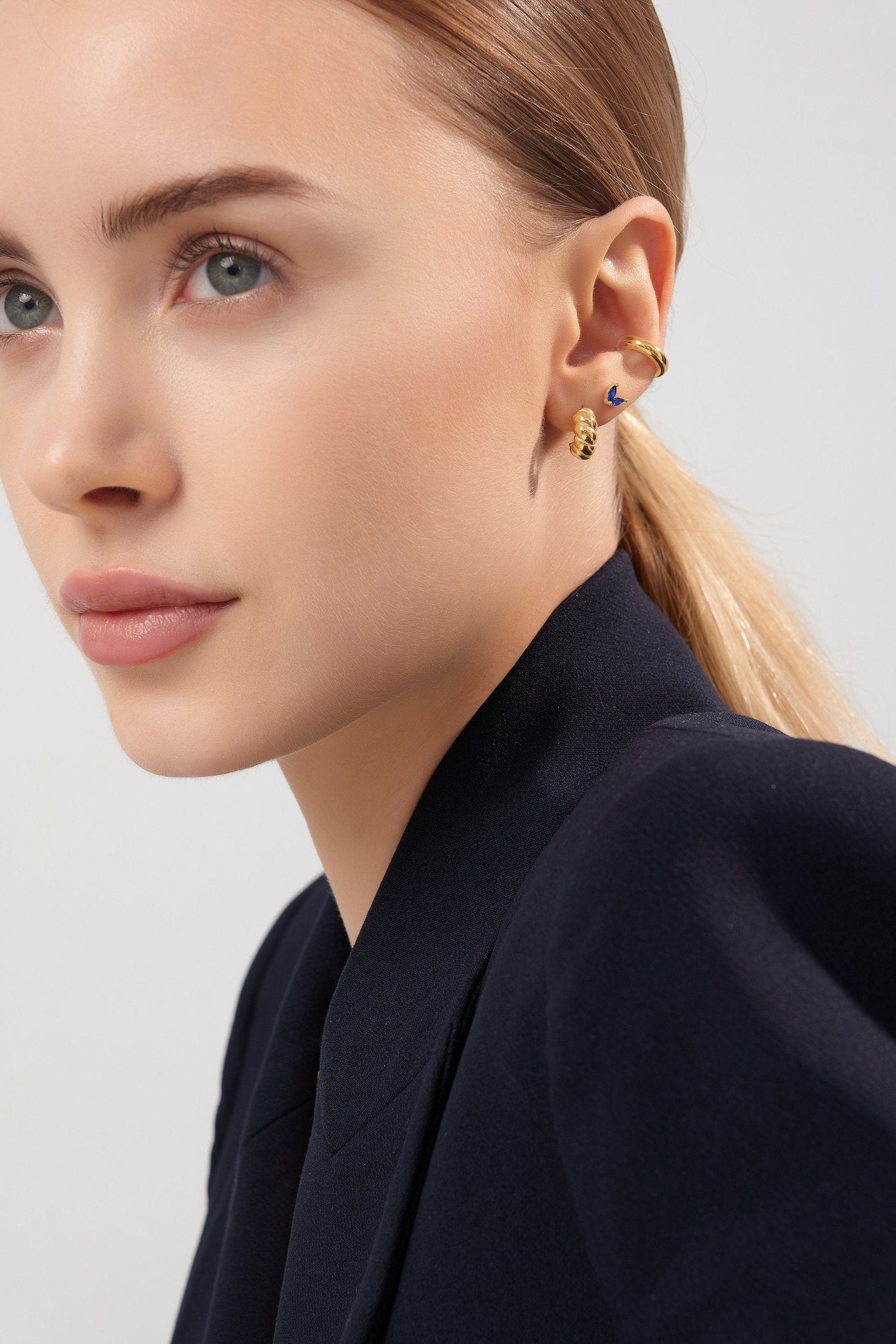 Blue Sprout Sterling Studs in Gold - Flaire & Co.