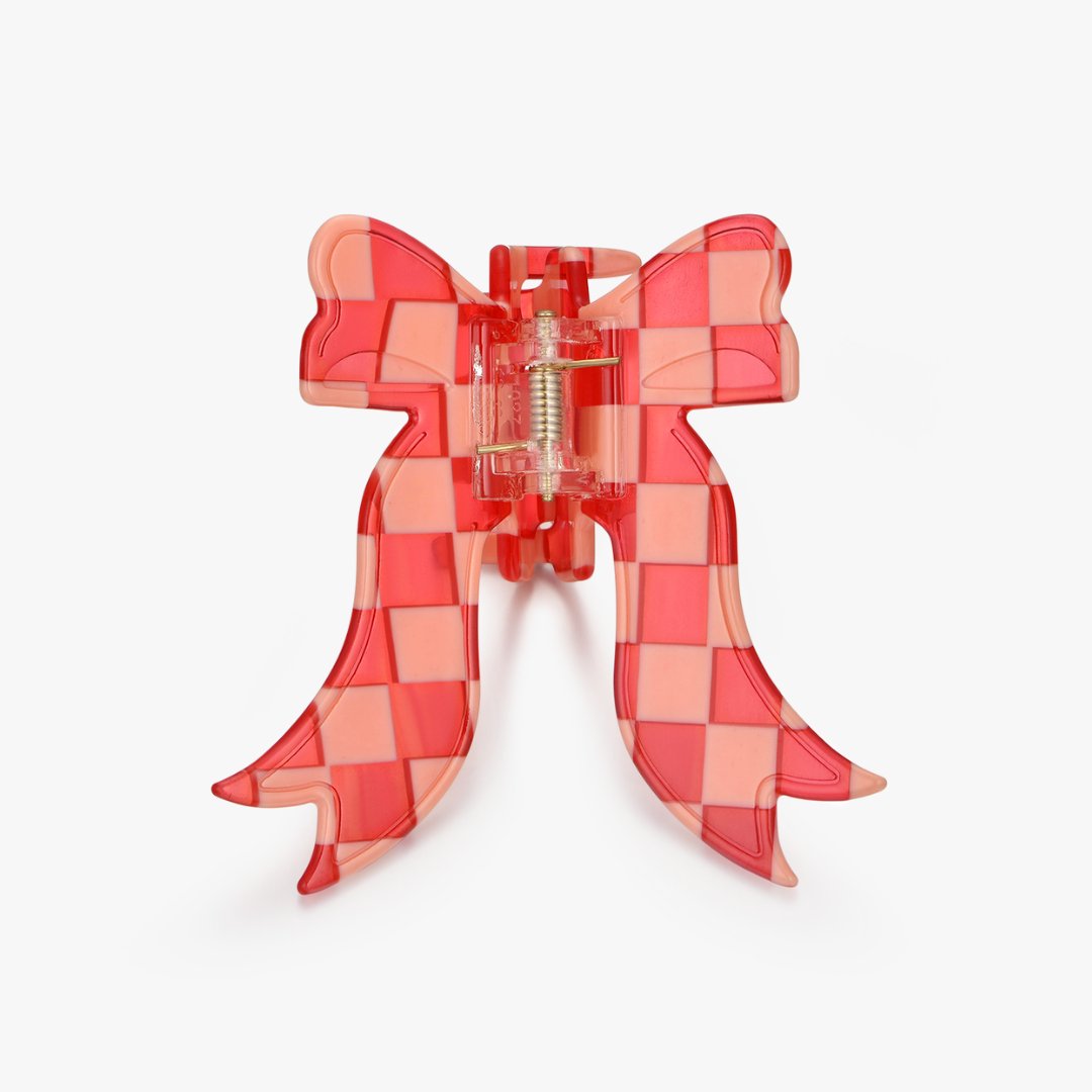 Checkered Red Bow Claw Clip - Flaire & Co.