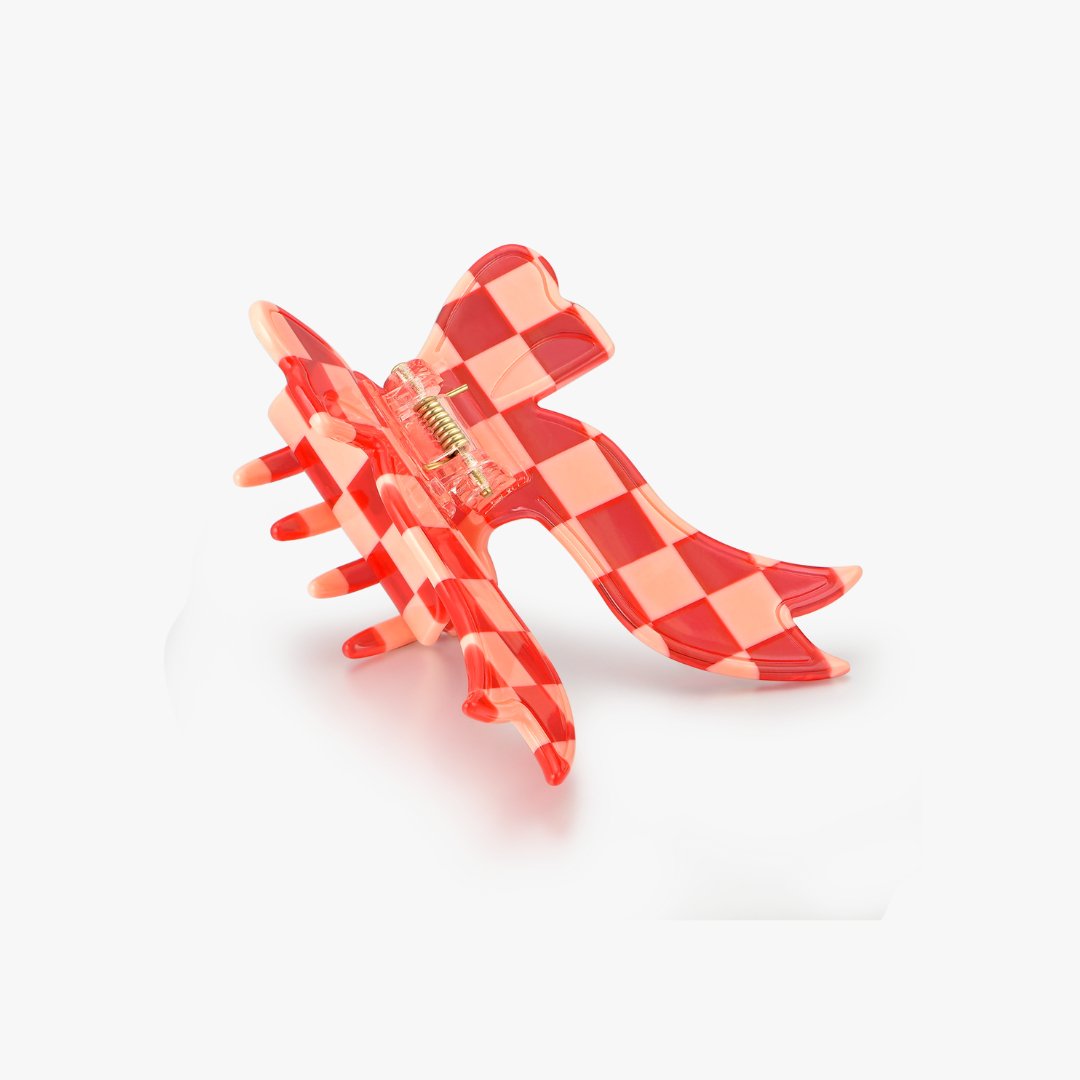 Checkered Red Bow Claw Clip - Flaire & Co.
