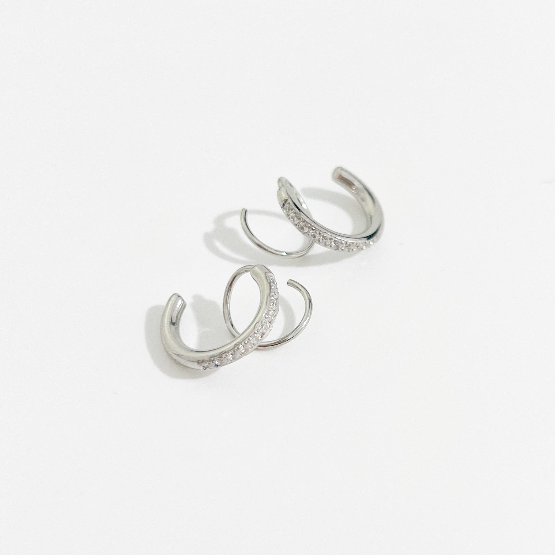 Crystal Aria Faux Double Hoops in Silver - Flaire & Co.