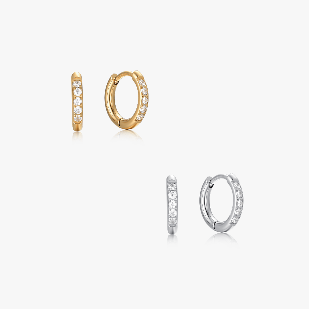 Crystal Huggie Gold Hoops - Flaire & Co.