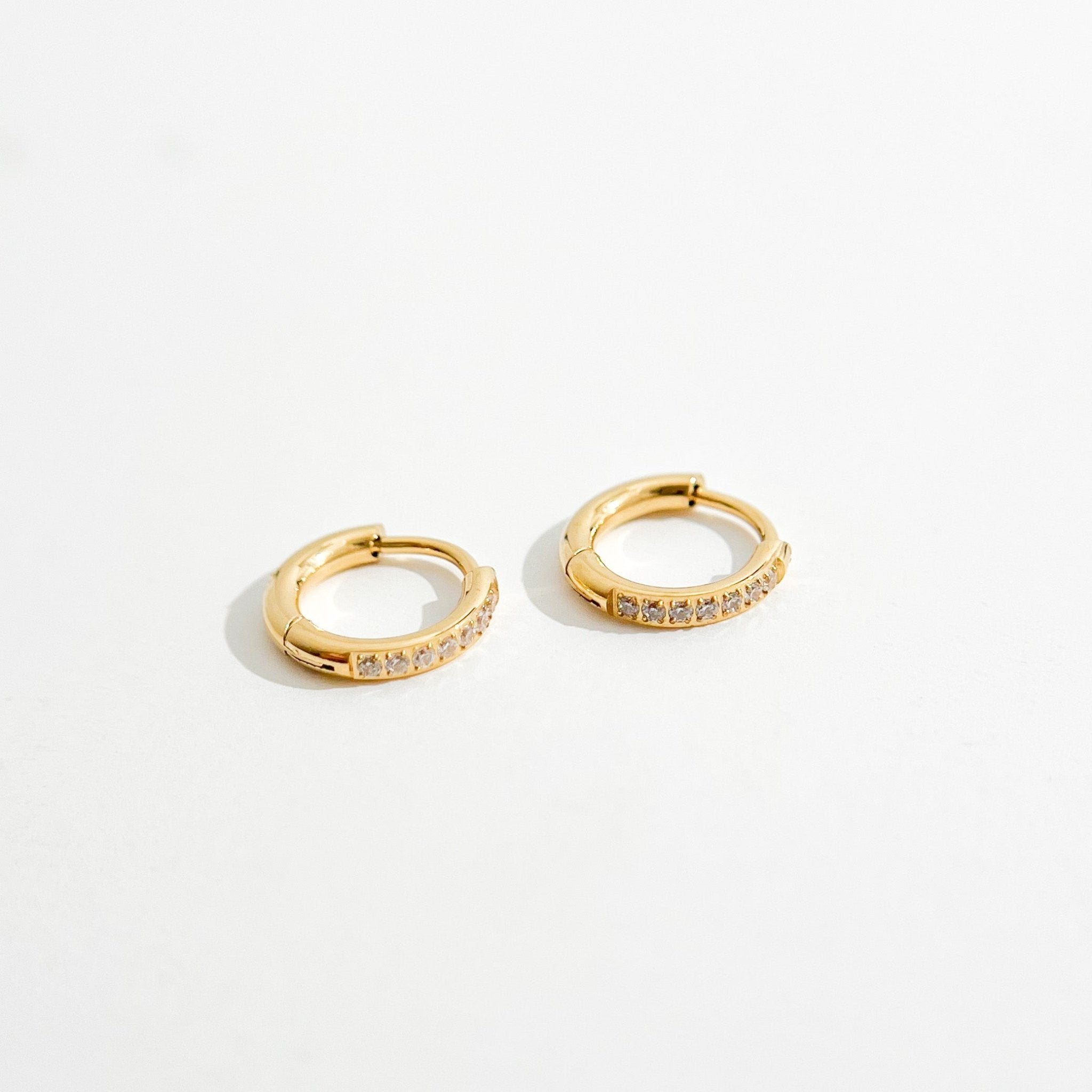 Crystal Huggie Gold Hoops - Flaire & Co.