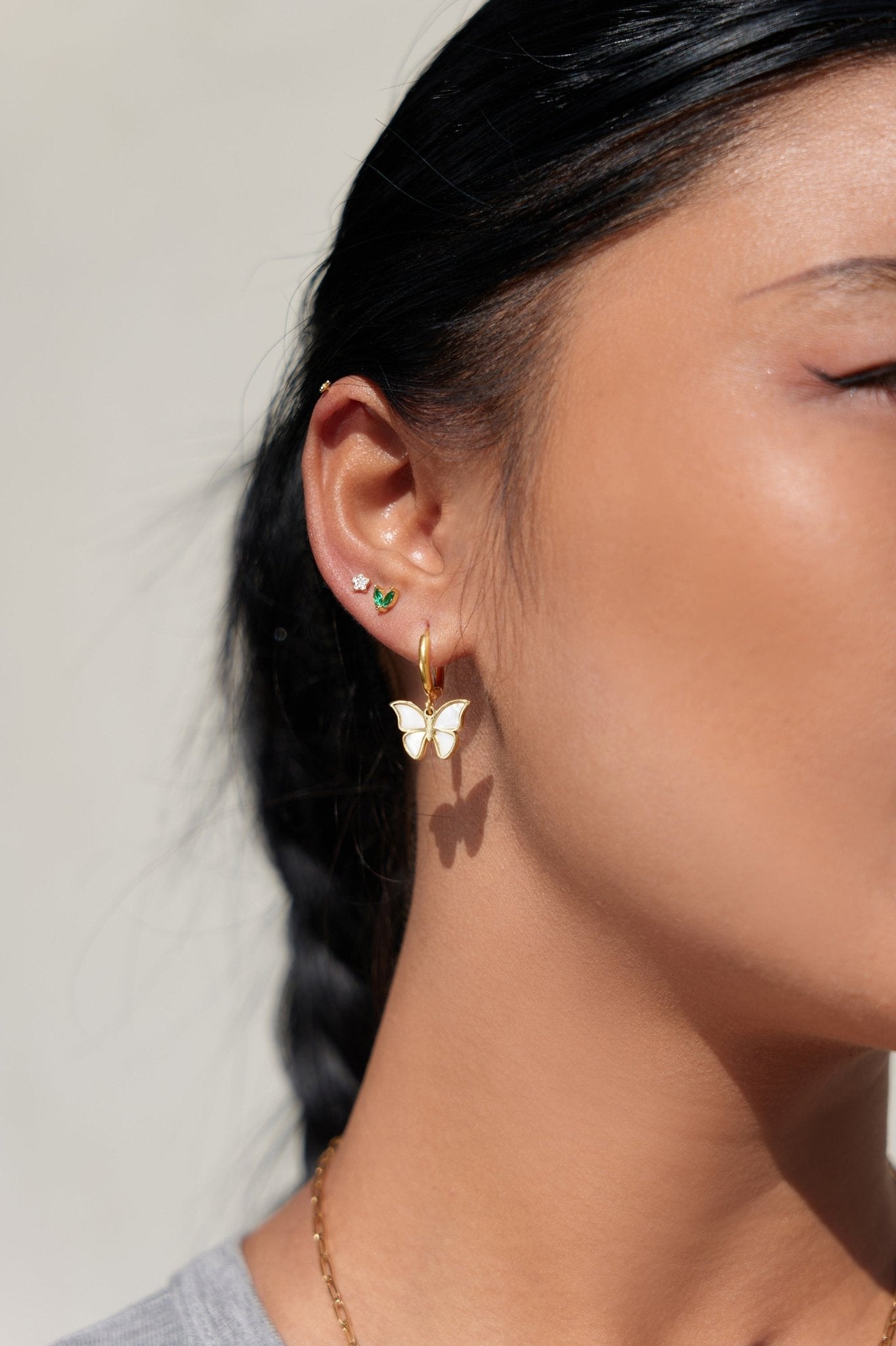 Crystal Moon + Star Sterling Studs in Gold - Flaire & Co.